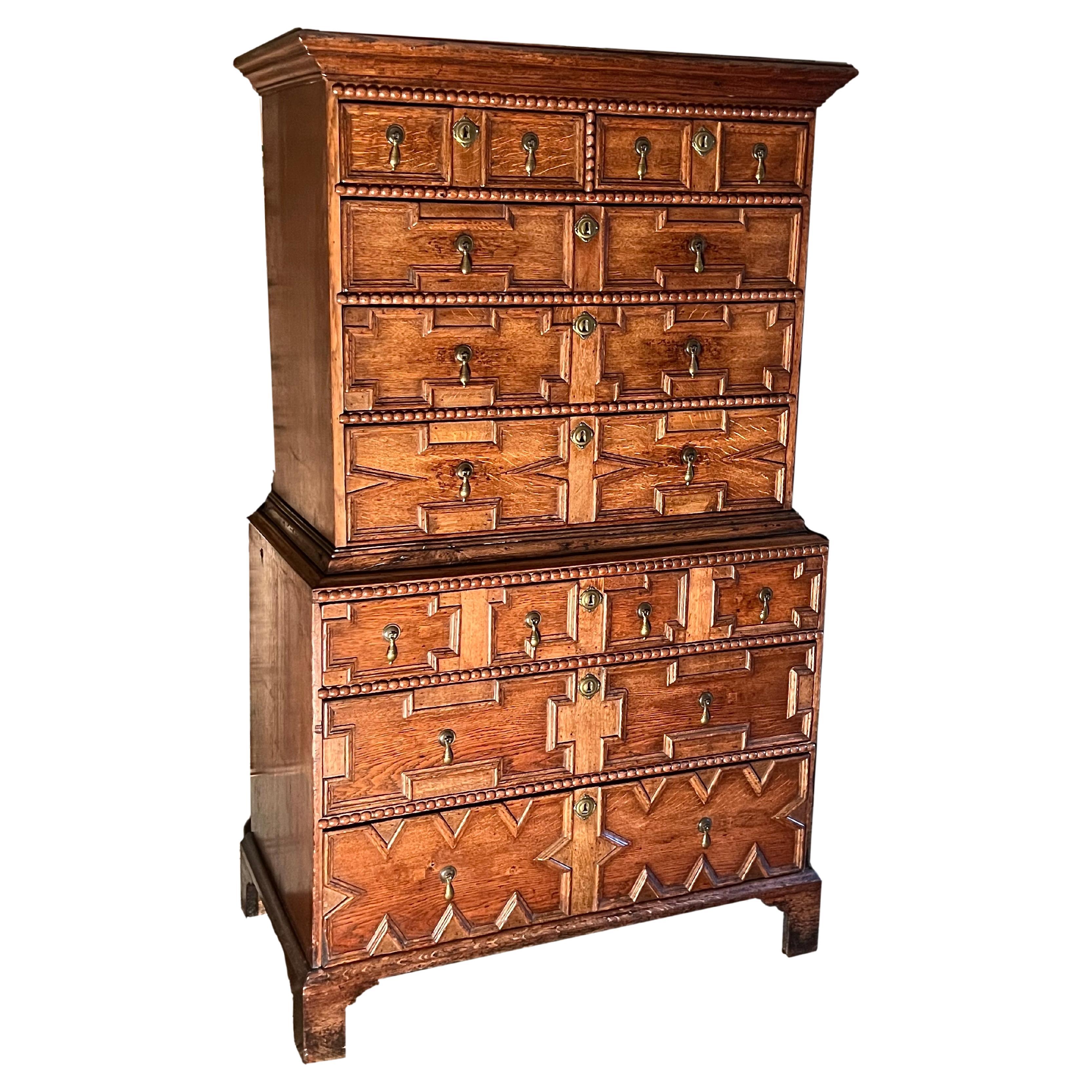 Early 18th Century Geometric-Front Chest on Chest