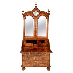 Antique Early 18th Century George I Figured Walnut Bureau Bookcase