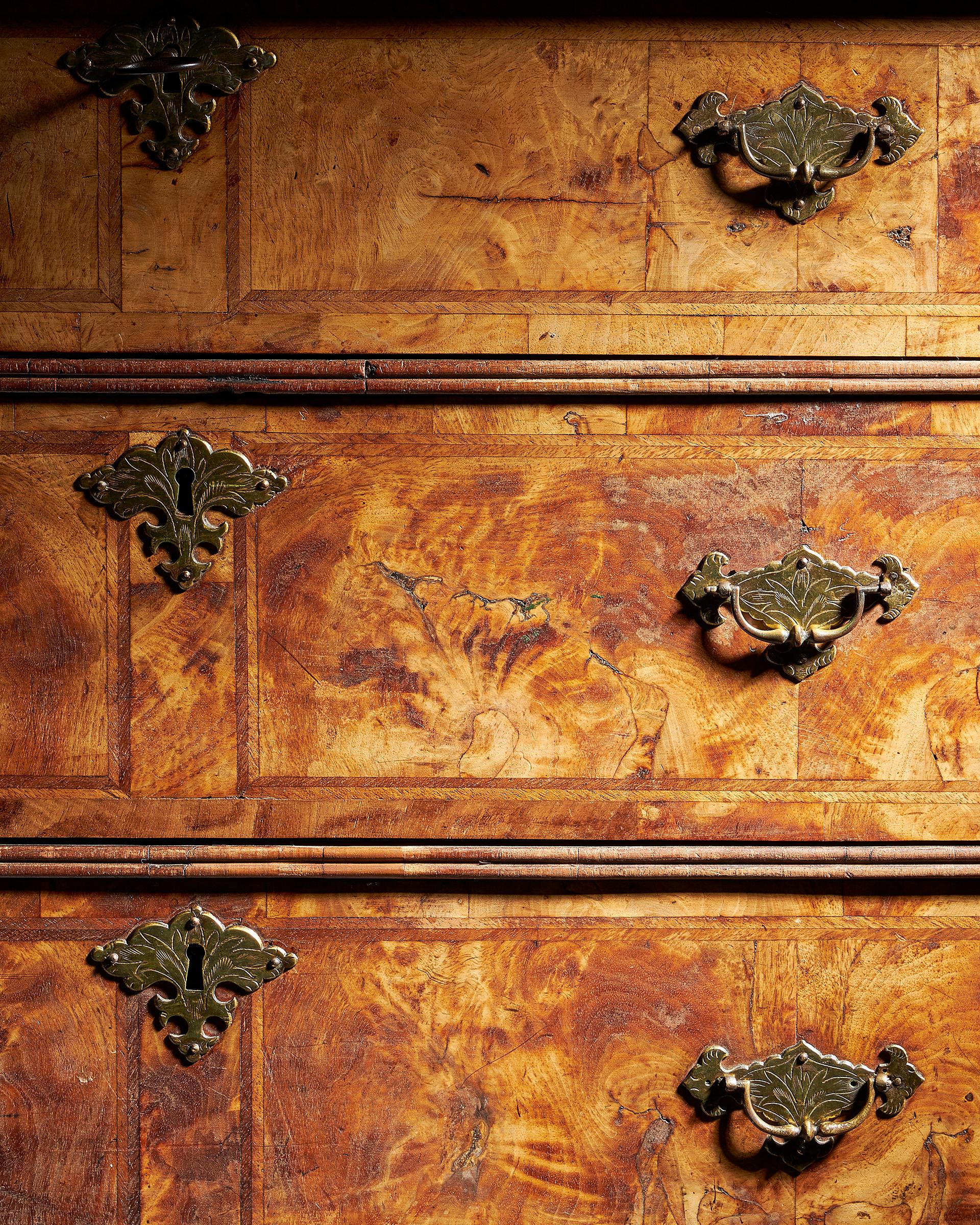 Early 18th Century George I Highly Figured Walnut Double Dome Bookcase on Chest 5