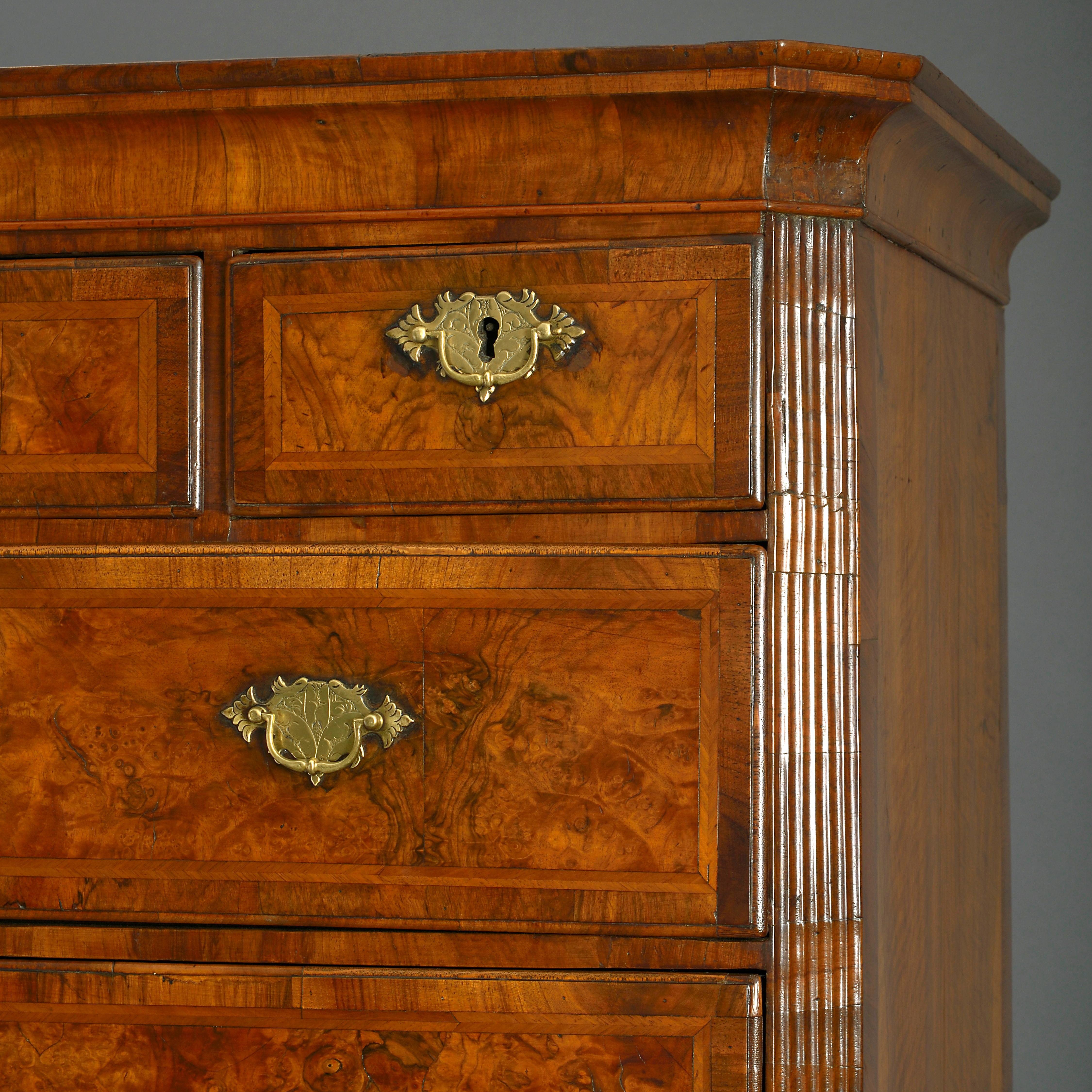Early 18th Century George I Period Burr Walnut Secretaire Tallboy In Good Condition In London, GB