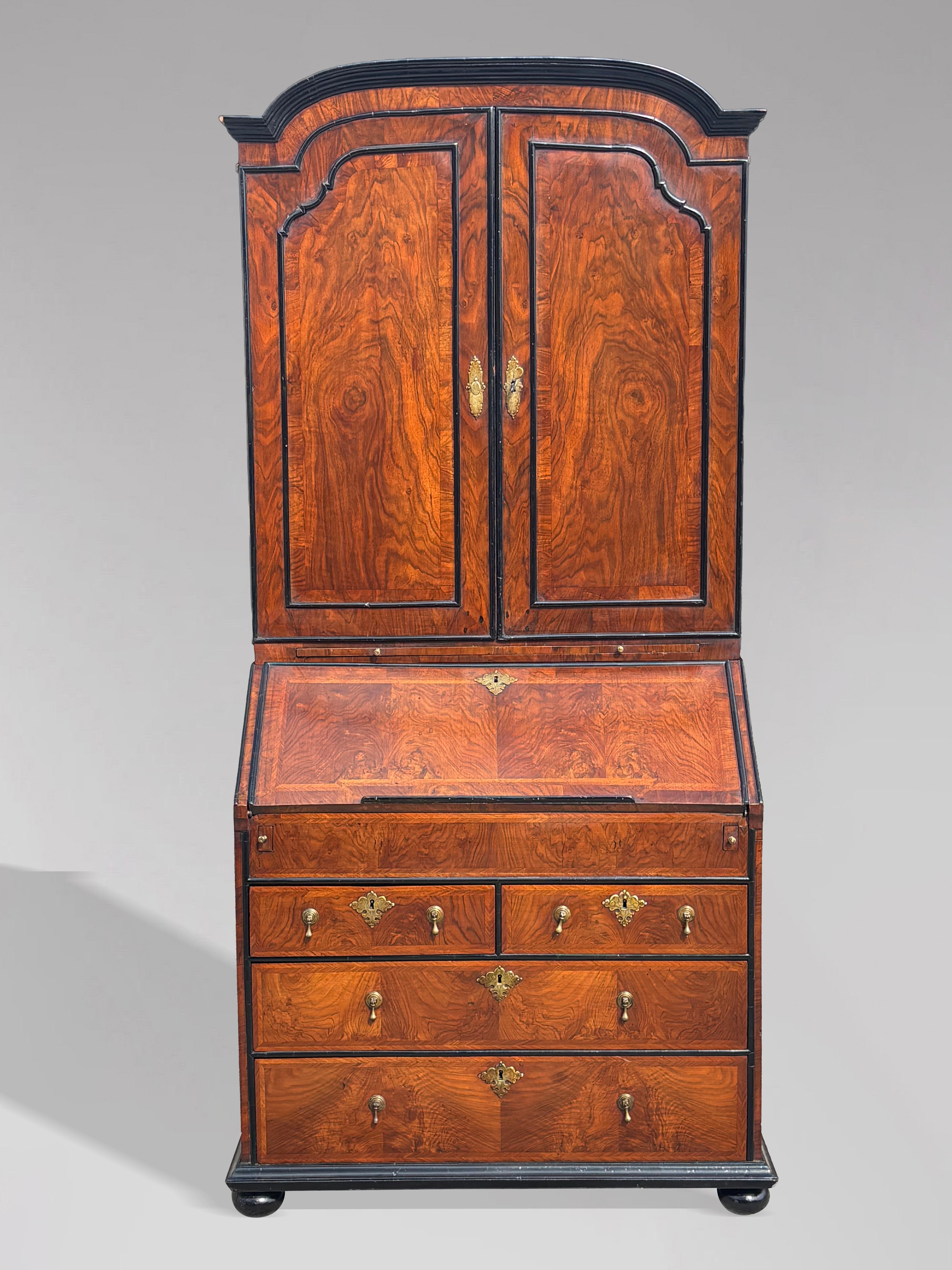 British Early 18th Century George I Period Walnut Bureau Bookcase For Sale