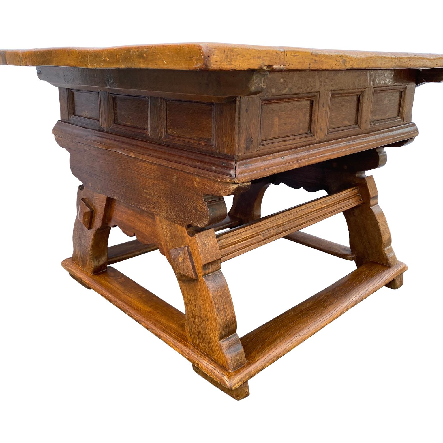 German baroque refectory kitchen table, circa 1740.
Top of table slides back and forth, please see attached pictures.