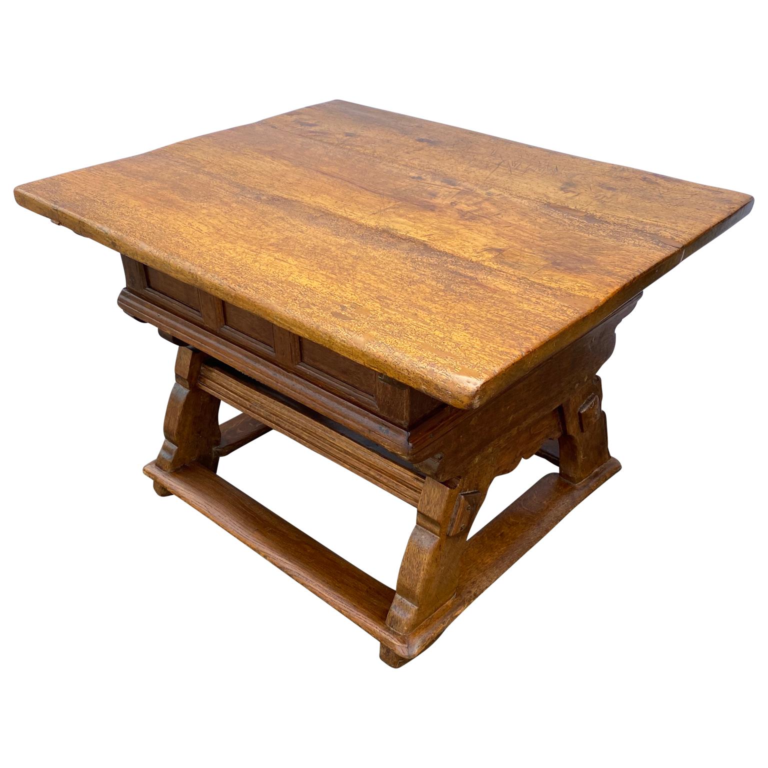 Wood Early German 18th Century Refectory Table With Sliding Table-top