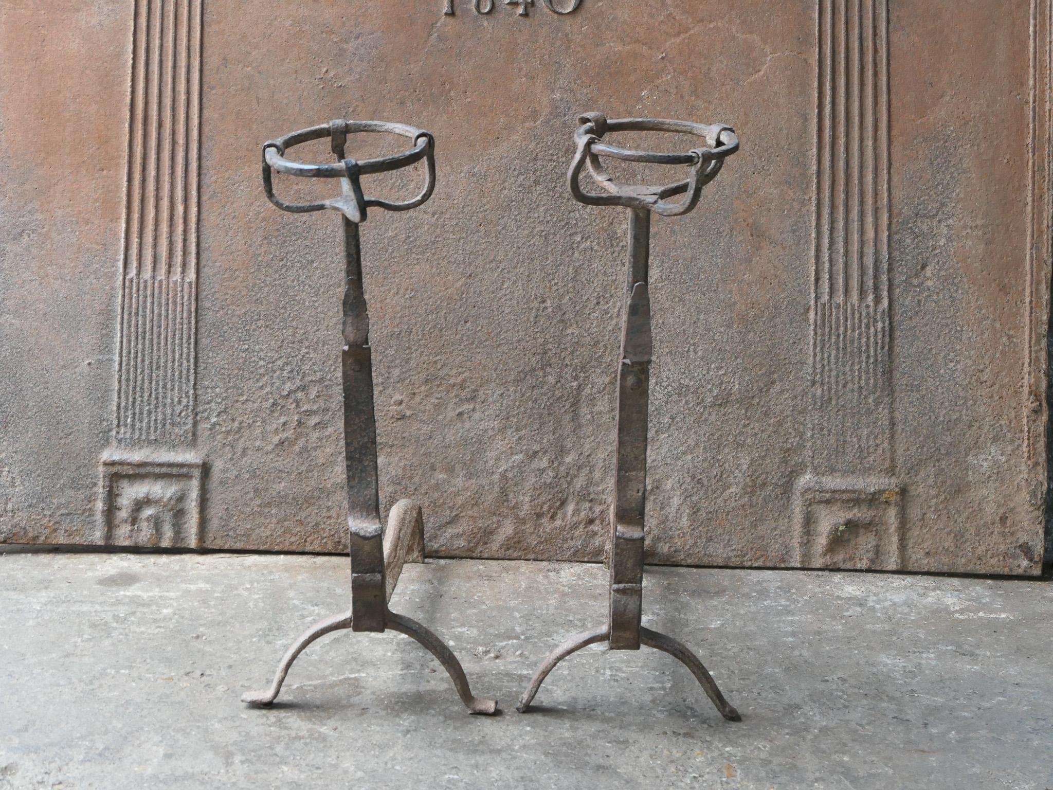 Forged Early 18th Century Gothic Style Firedogs or Andirons For Sale