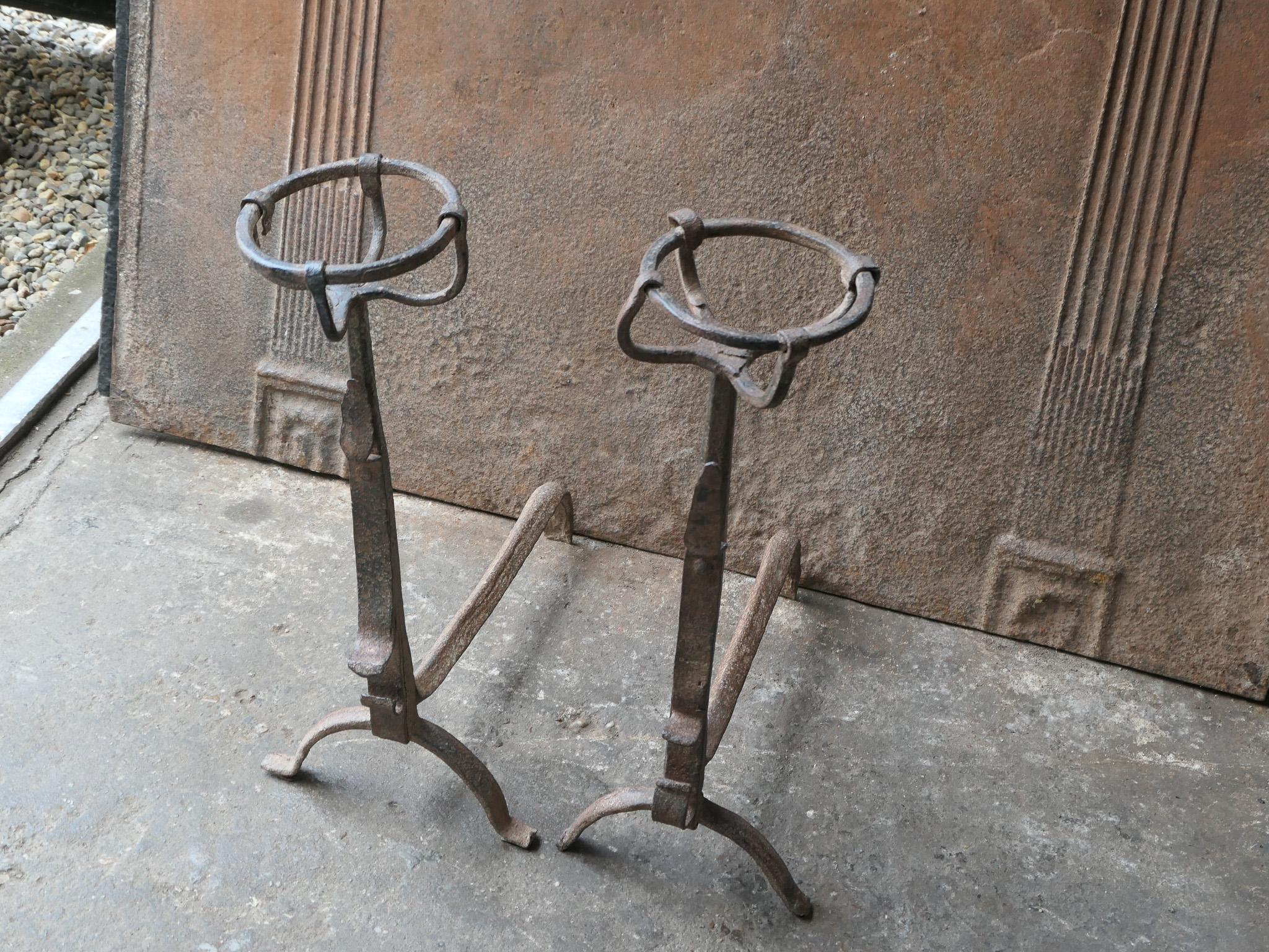 Wrought Iron Early 18th Century Gothic Style Firedogs or Andirons For Sale