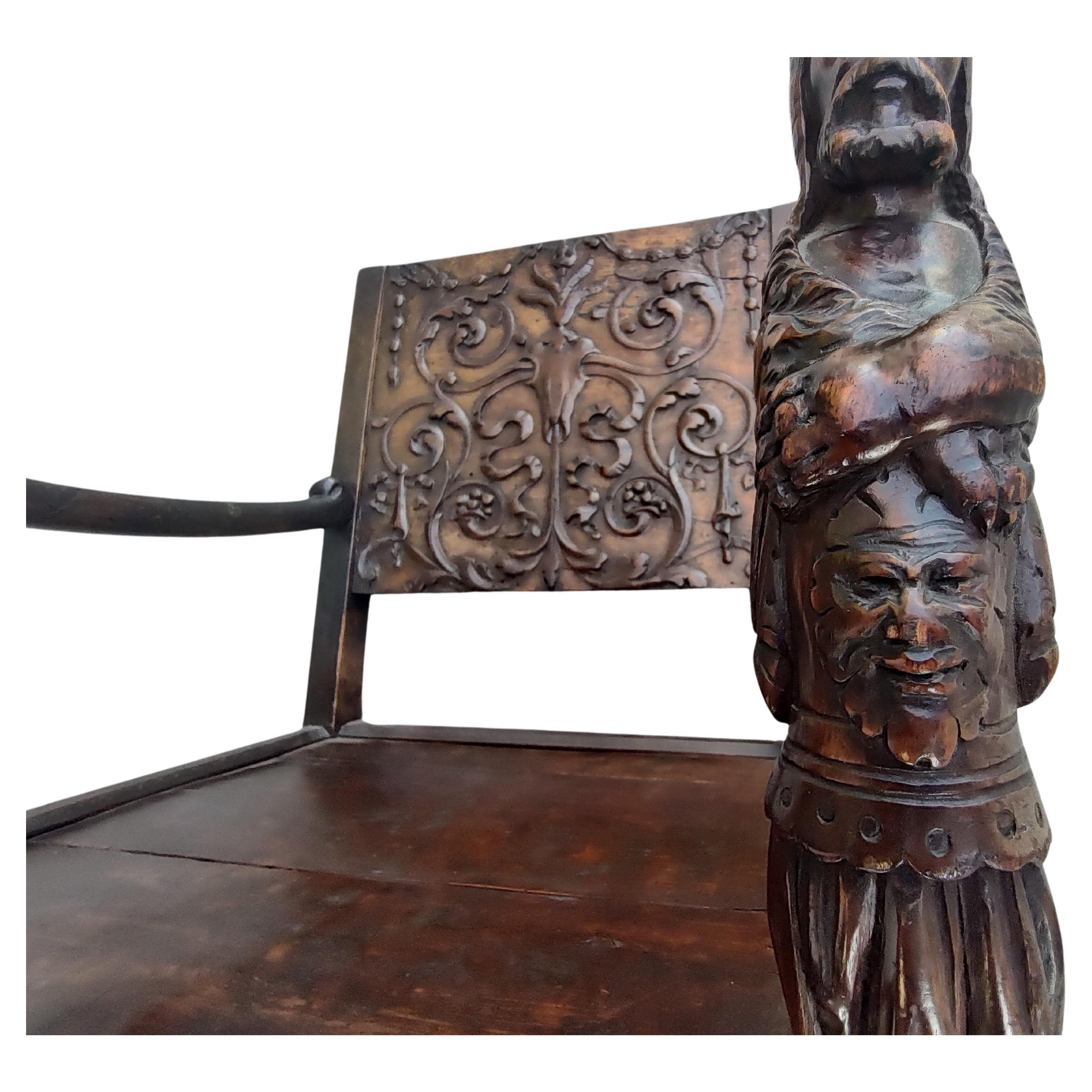 Hand-Carved Early 18th Century Hand Carved with Figures Italian Renaissance Armchair For Sale