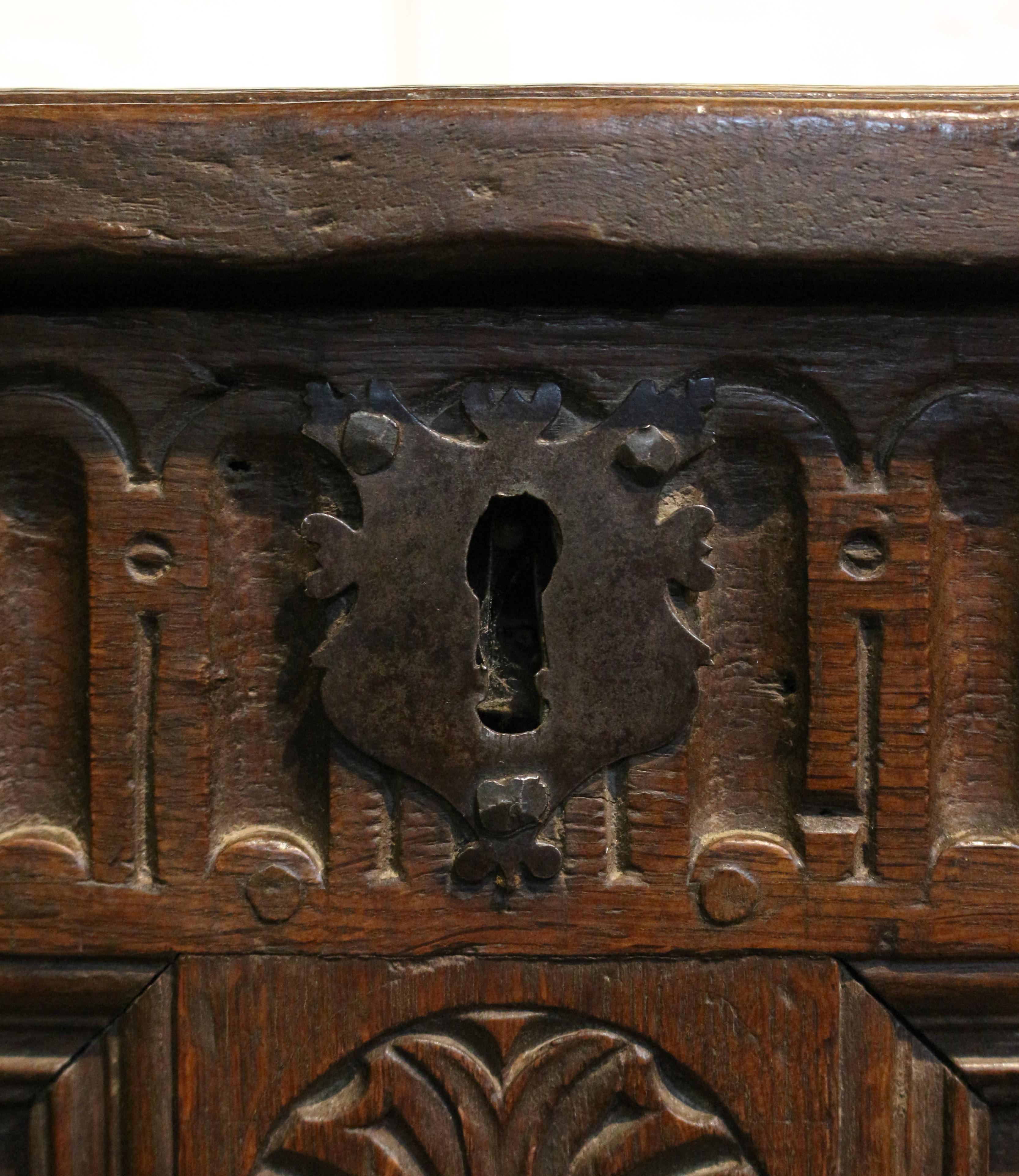Early 18th Century Inlaid & Carved English Coffer For Sale 5