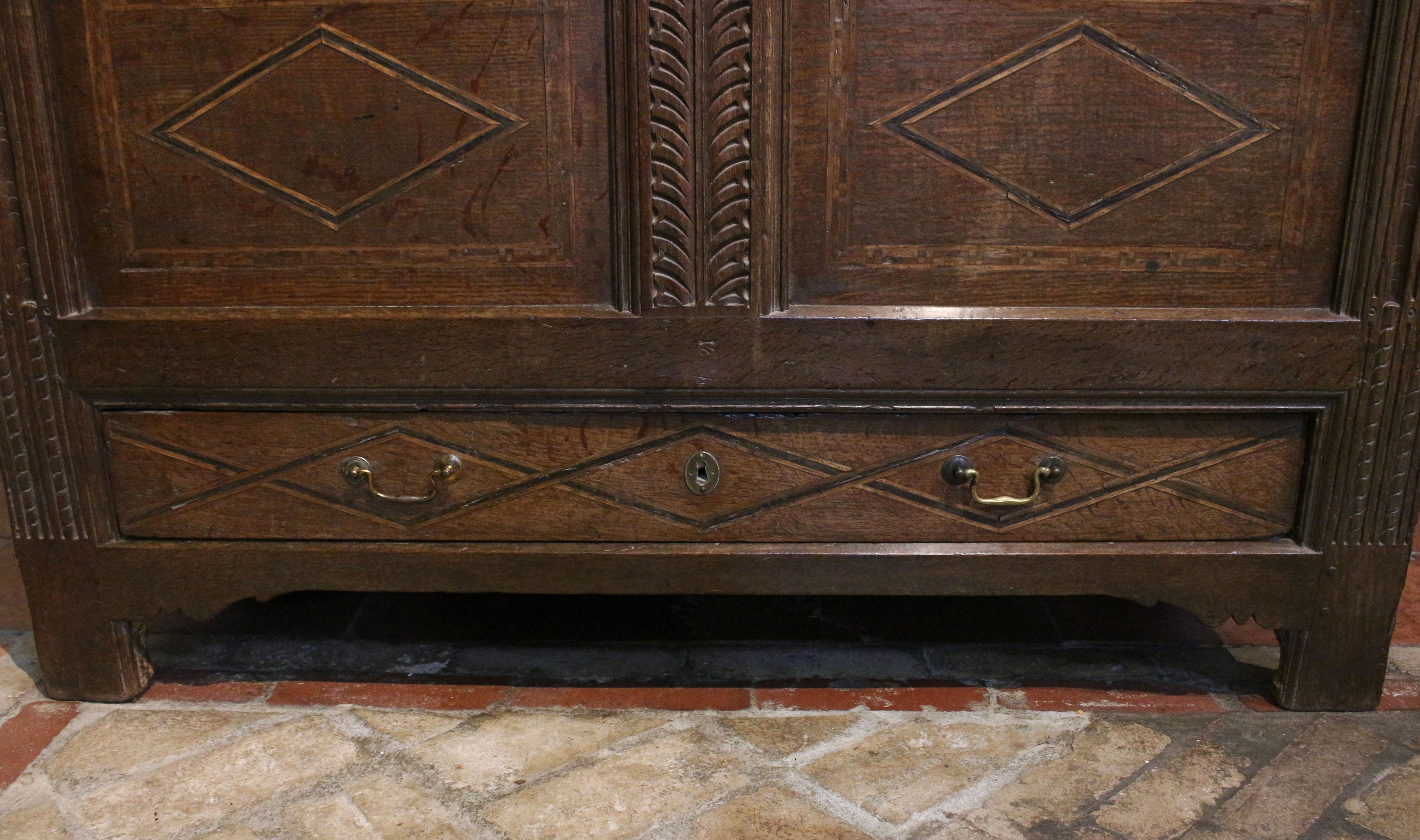 Early 18th Century Inlaid & Carved English Coffer For Sale 6
