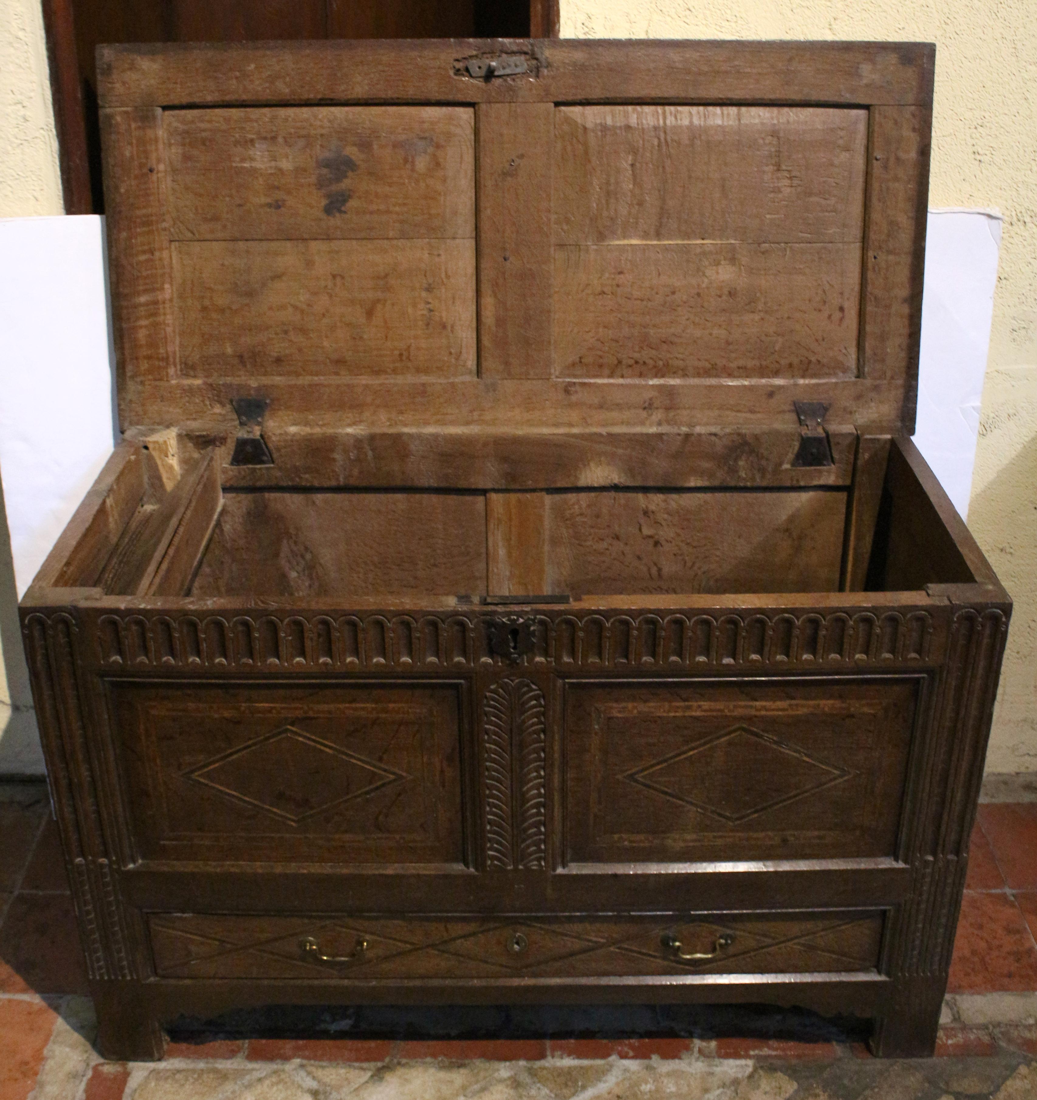 Other Early 18th Century Inlaid & Carved English Coffer For Sale