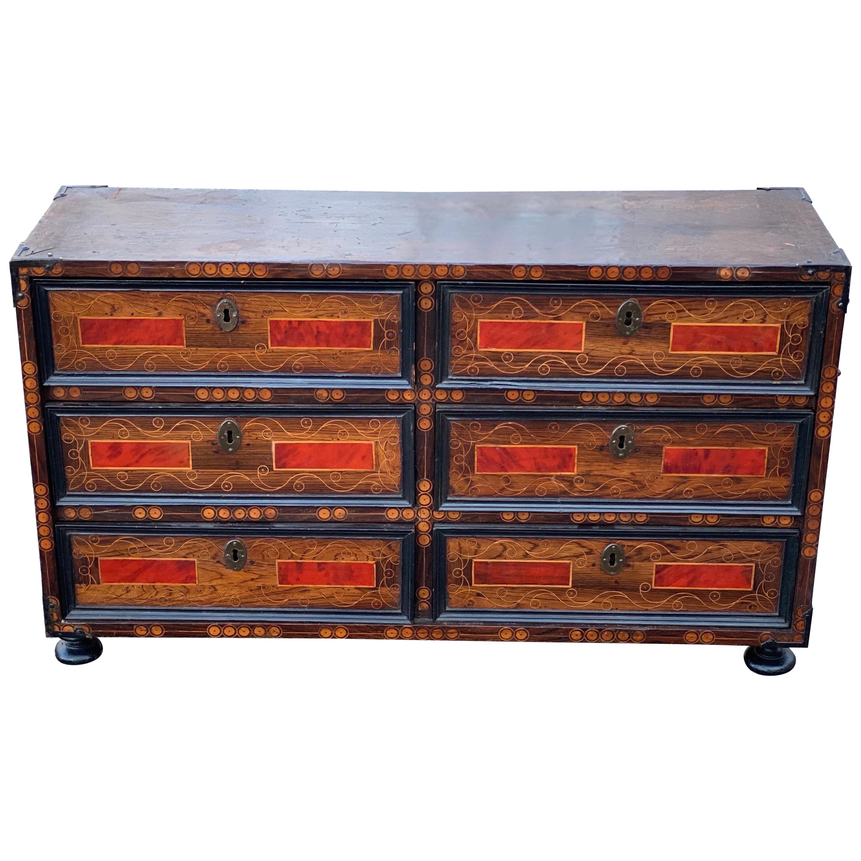 Early 18th Century Inlaid Italian Walnut and Tortoise Shell Vargueno For Sale