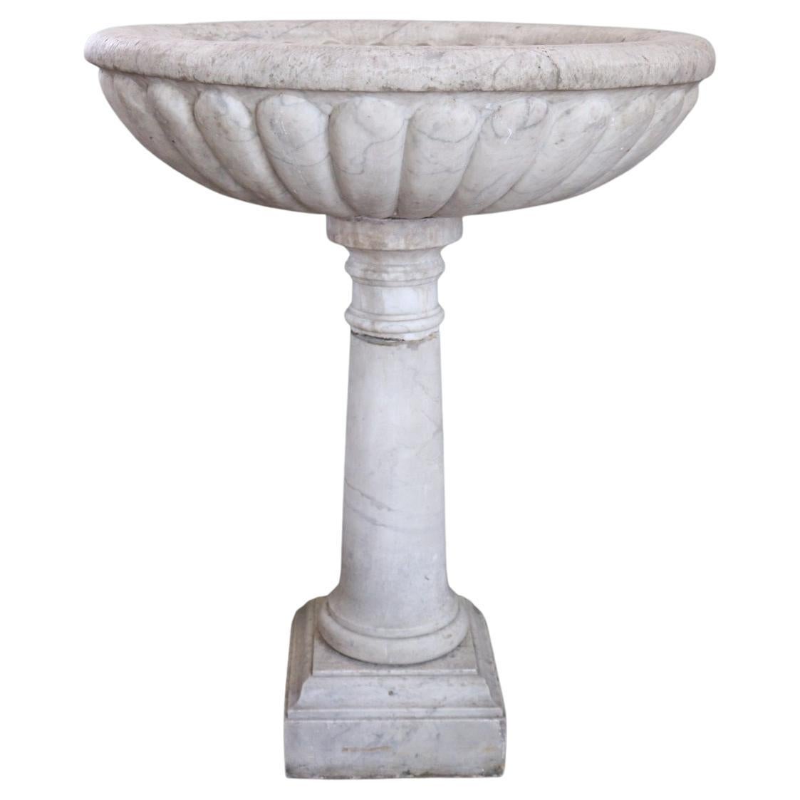 Early 18th Century Italian Antique Hand Carved White Carrara Marble Font For Sale