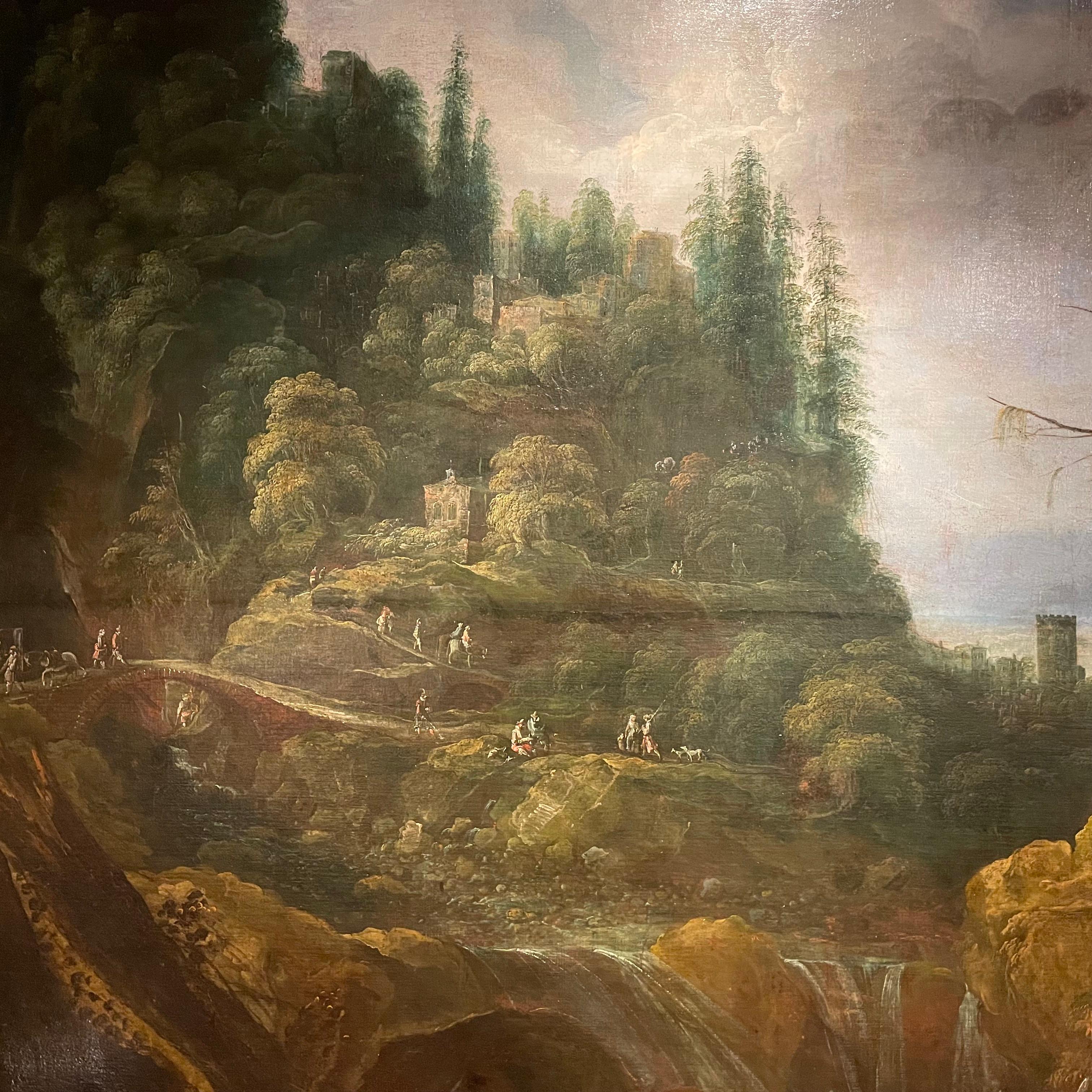 Peint à la main Grand paysage italien de grande taille École vénitienne baroque du 18ème siècle  en vente