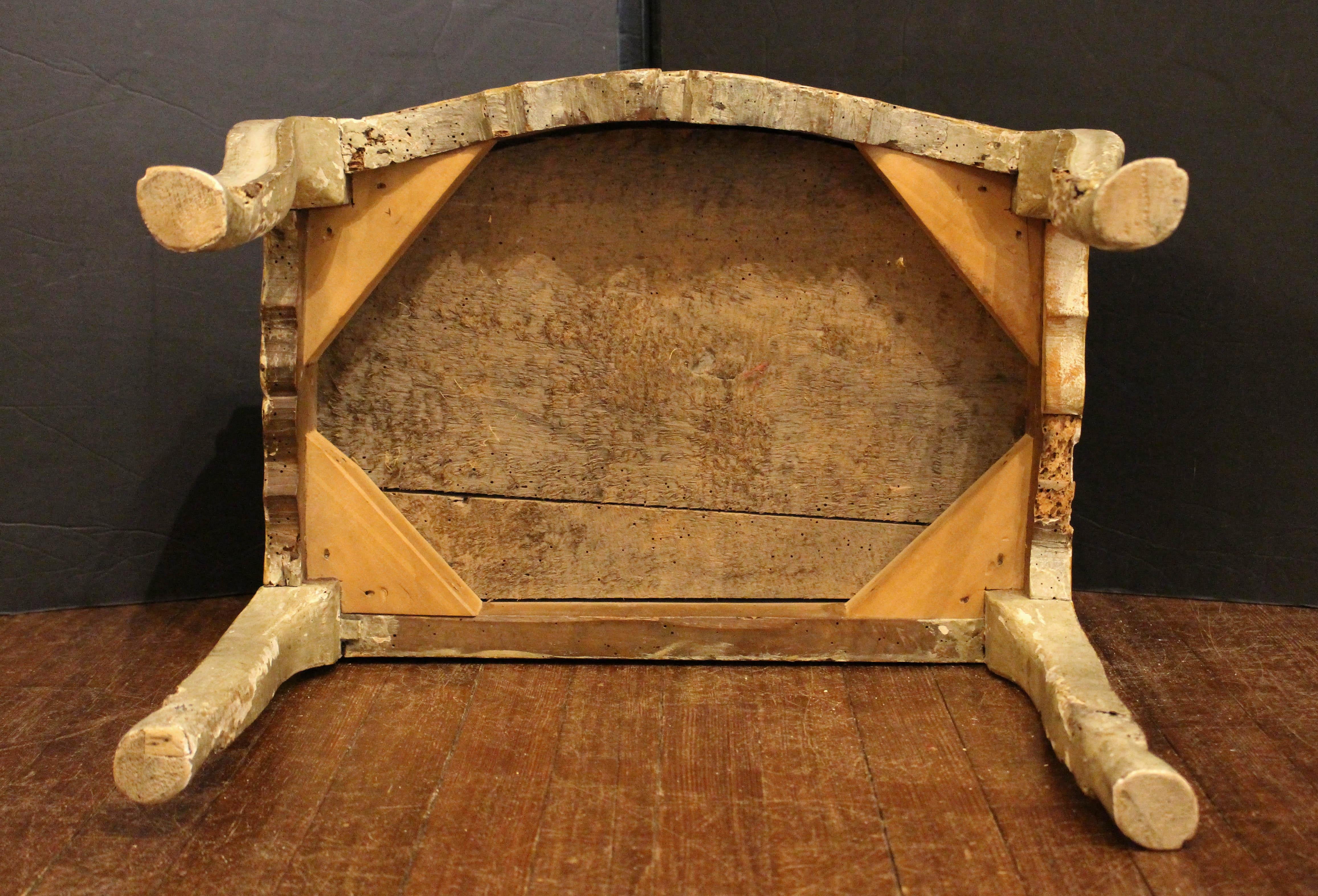 Muslin Early 18th Century Italian Carved, Painted & Gilt Fireside Stool