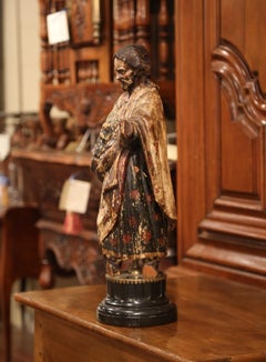 Early 18th Century Italian Carved Polychrome Saint Peter Statue on Marble Base