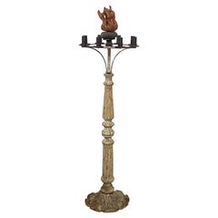 Early 18th Century Italian Carved Wood and Cast Iron Candelabra Candle Stand