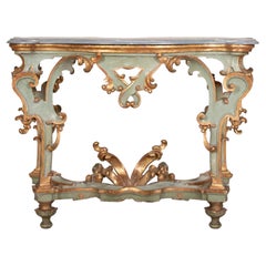 Early 18th Century Italian Carved Wood Painted and Gilded Console Table