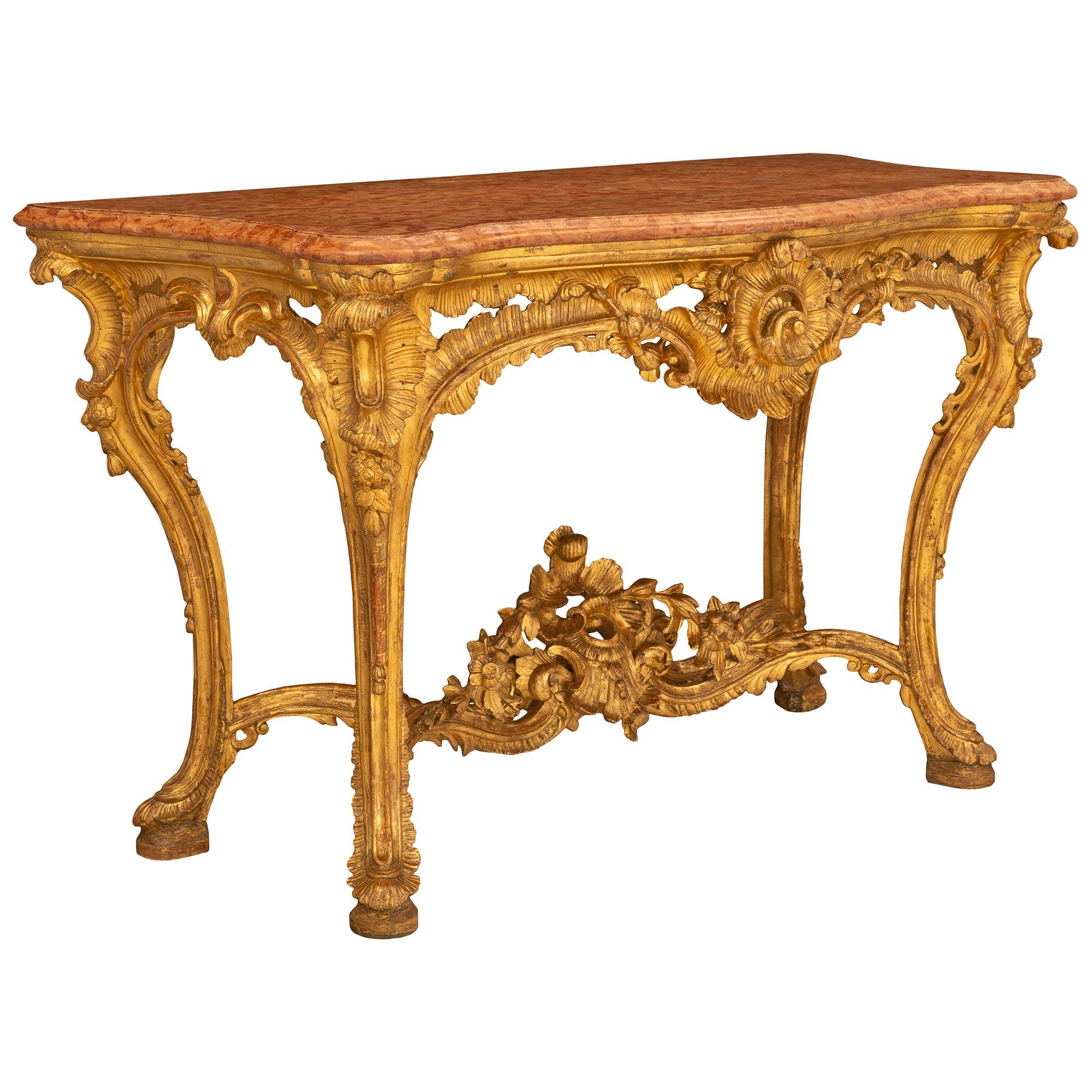 Early 18th Century Italian Napolitan Freestanding Giltwood Console In Good Condition For Sale In West Palm Beach, FL