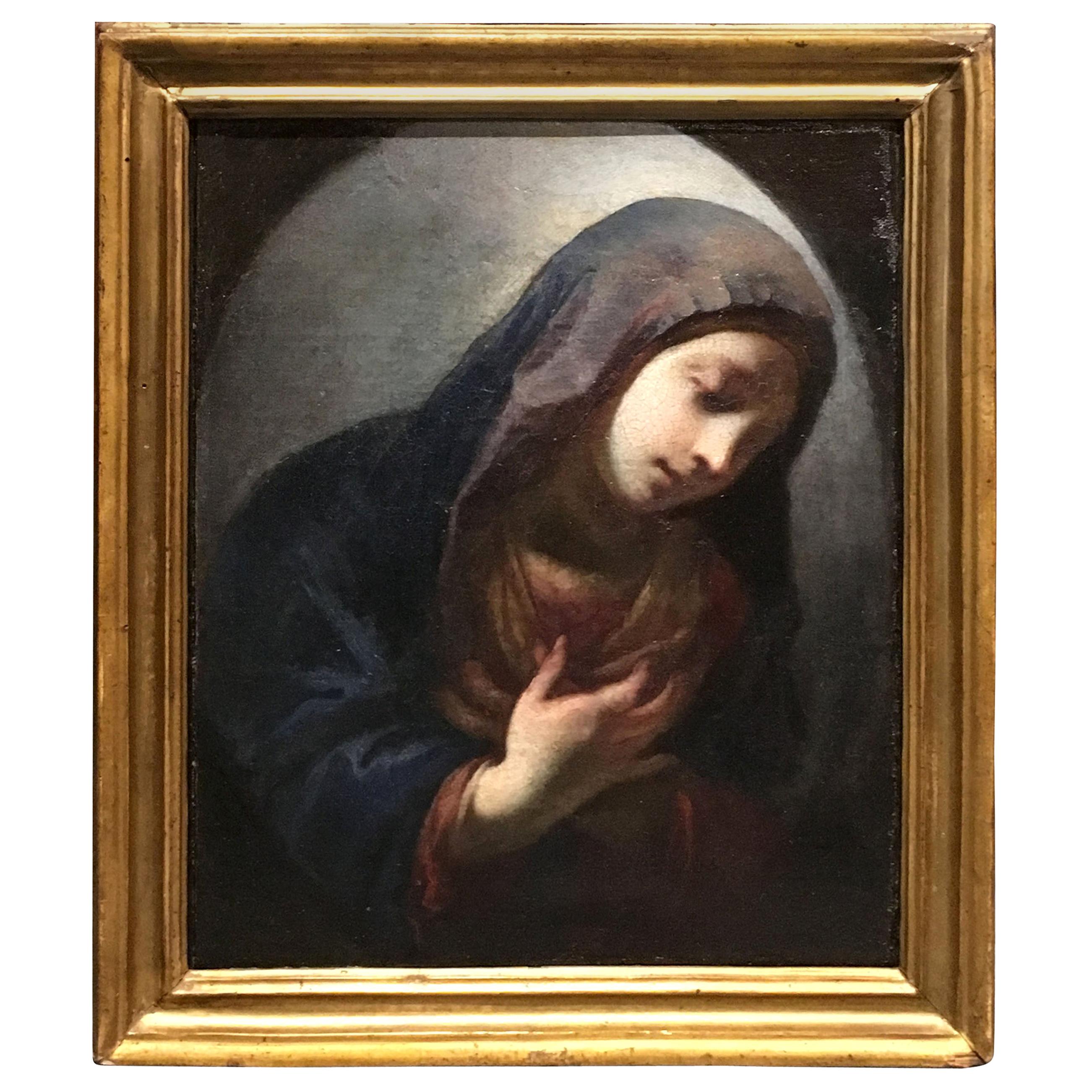 Early 18th Century Italian Oil on Canvas Painting Depicting a "Madonna" For Sale