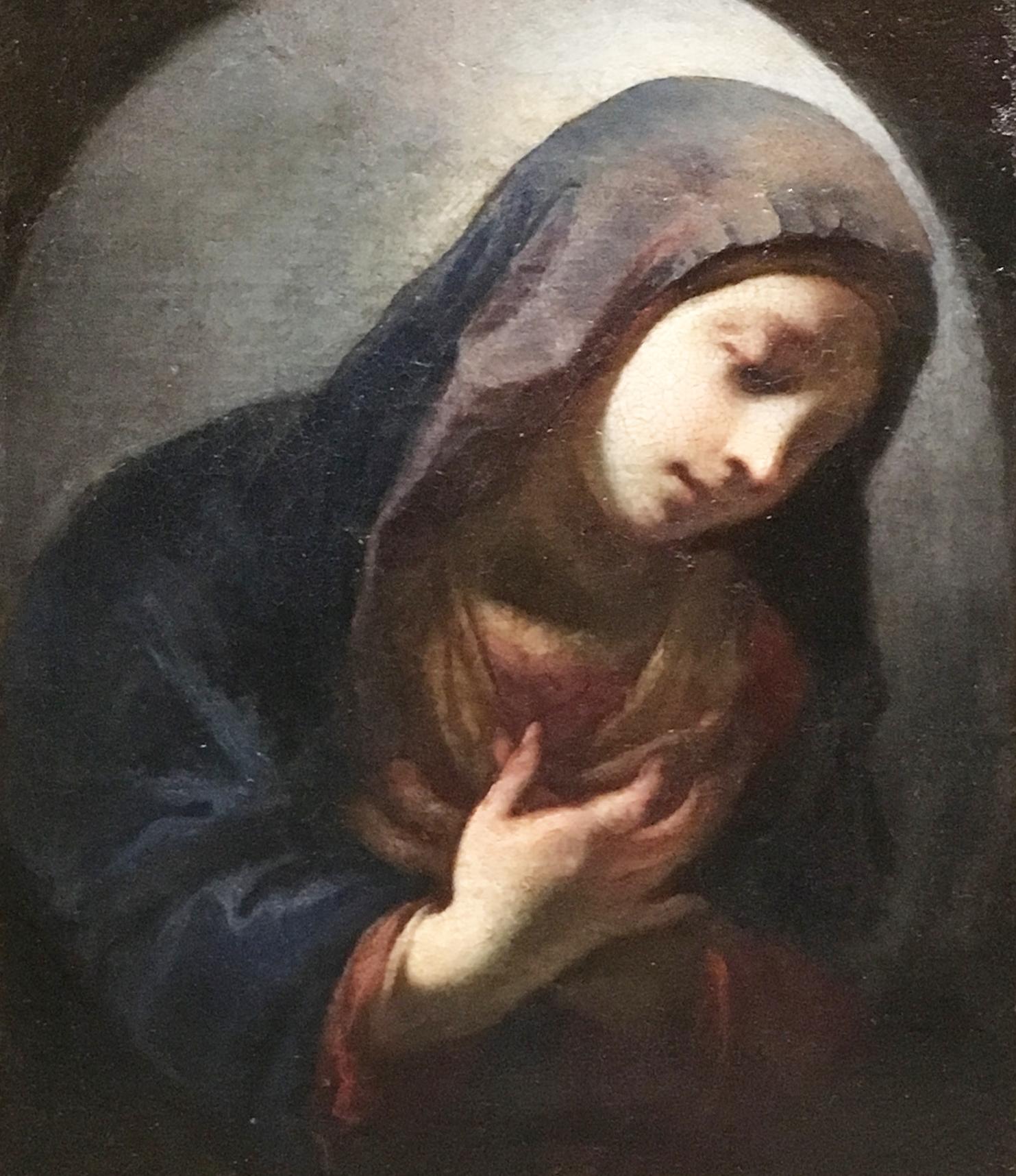 Oil on canvas painting depicting a Madonna
By unknown artist
Tuscany, Italy, early 18th century

Dimensions with frame: 40 x 46 cm 
Dimensions without frame: 33.5 x 38.5 cm.