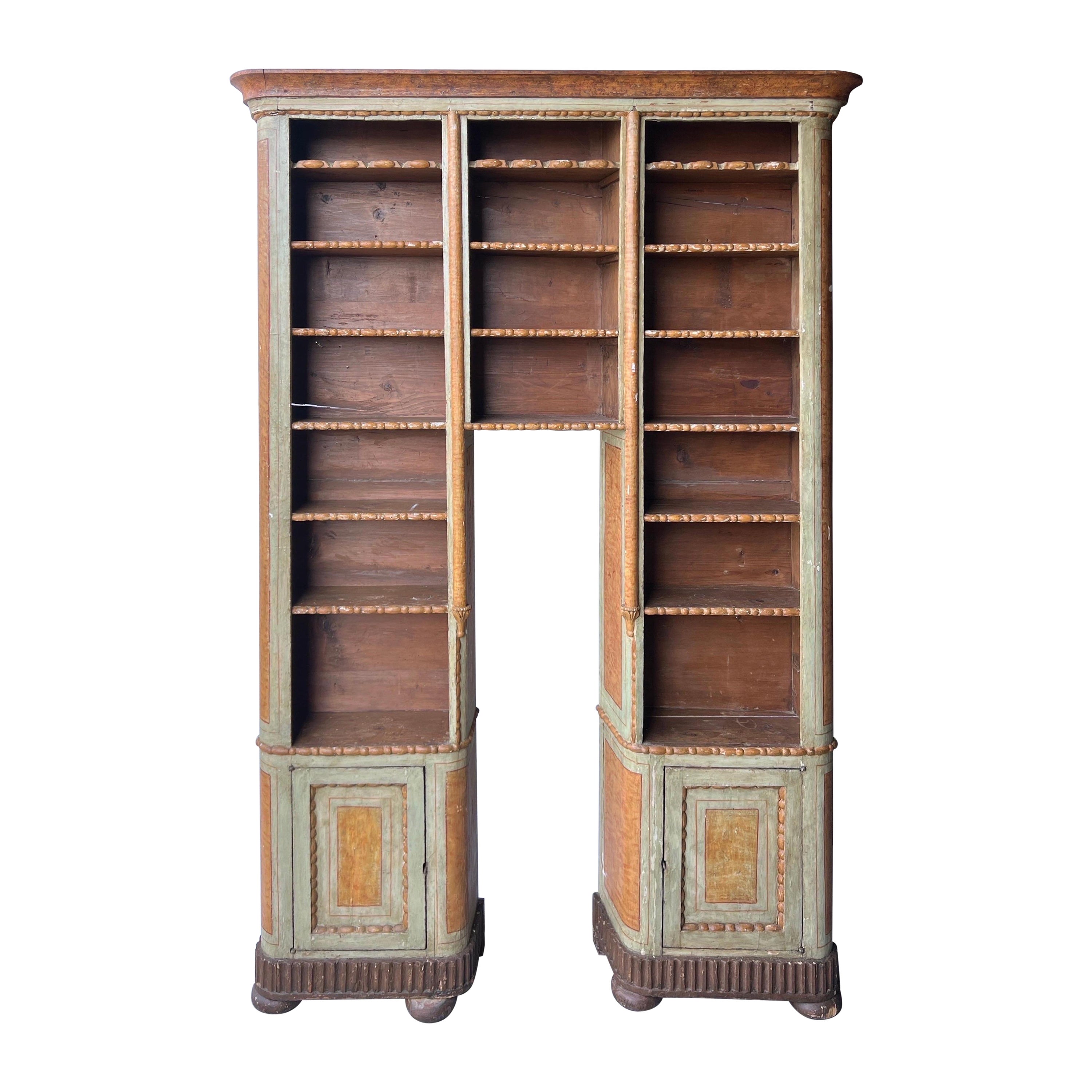 Early 18th century Italian or Gustavian paint decorated bookcase