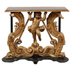 Early 18th Century Italian Rococo Console Table with Beautifully Carved Putto