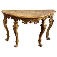 Early 18th Century Italian Rococo Giltwood Console with Siena Marble Top