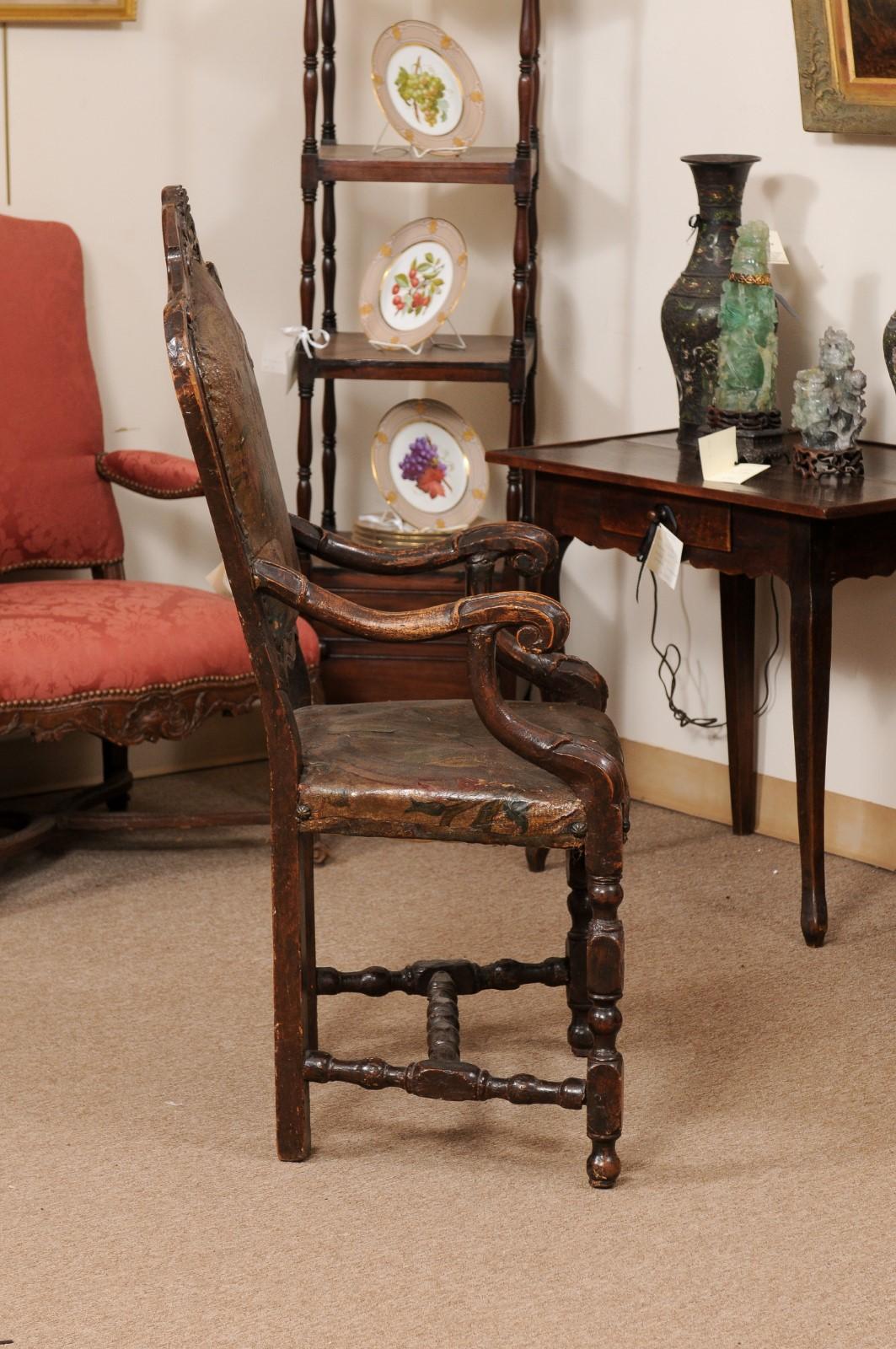 Early 18th Century Italian Venetian Walnut Armchair For Sale 7