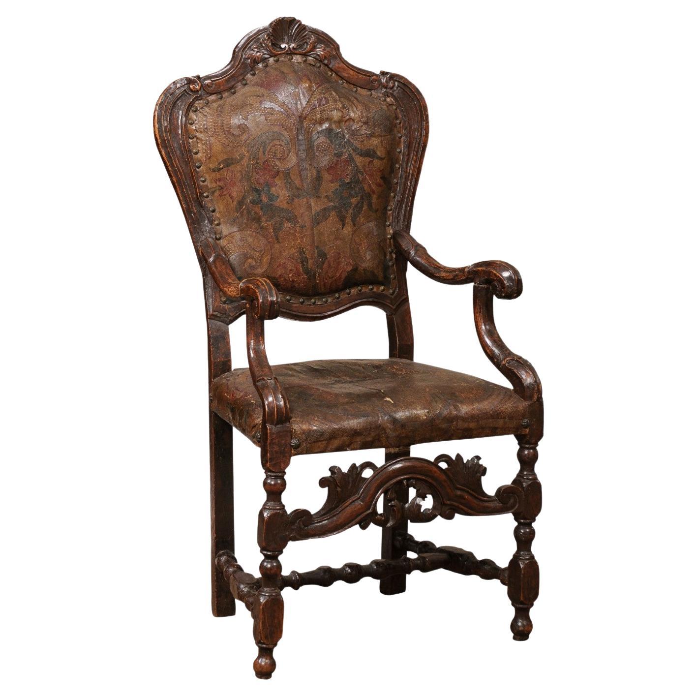 Early 18th Century Italian Venetian Walnut Armchair For Sale