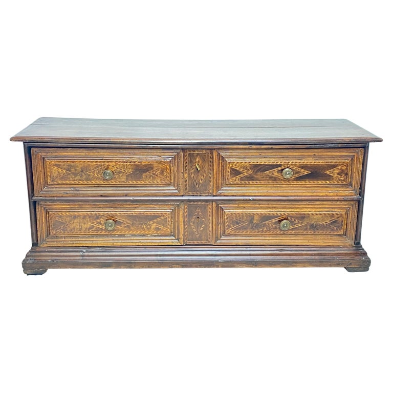 Early 18th Century Italian Walnut Low Two Drawer Chest For Sale at 1stDibs