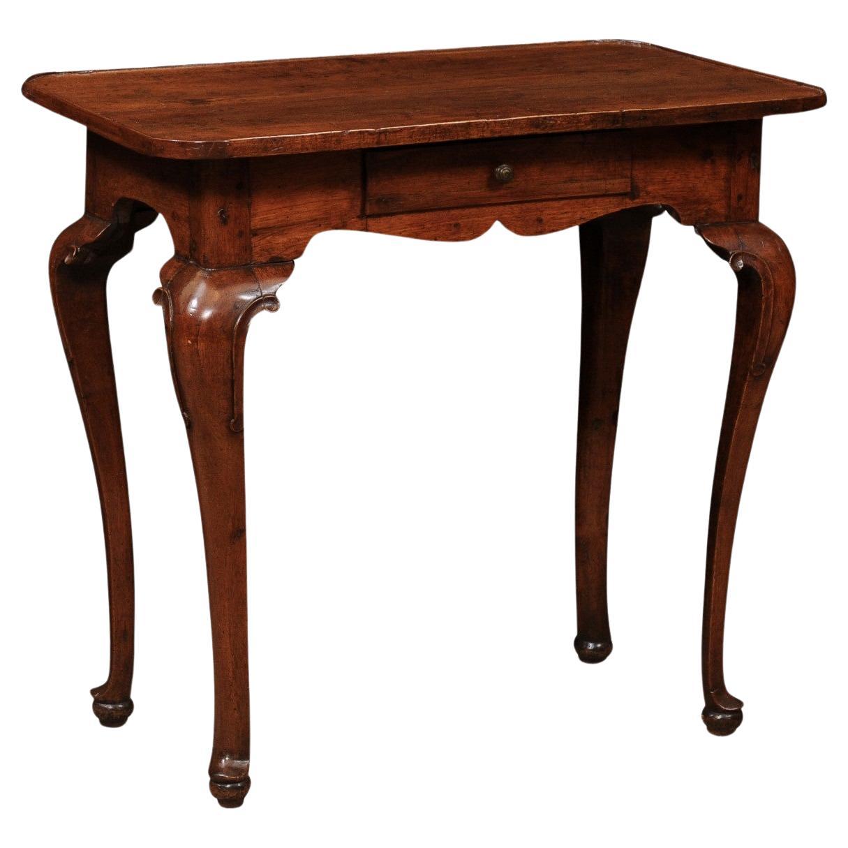 Early 18th Century Italian Walnut Side Table with Tray Top, Drawer, Cabriole Leg