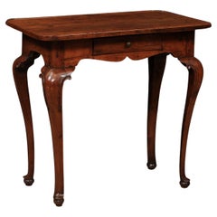 Early 18th Century Italian Walnut Side Table with Tray Top, Drawer, Cabriole Leg