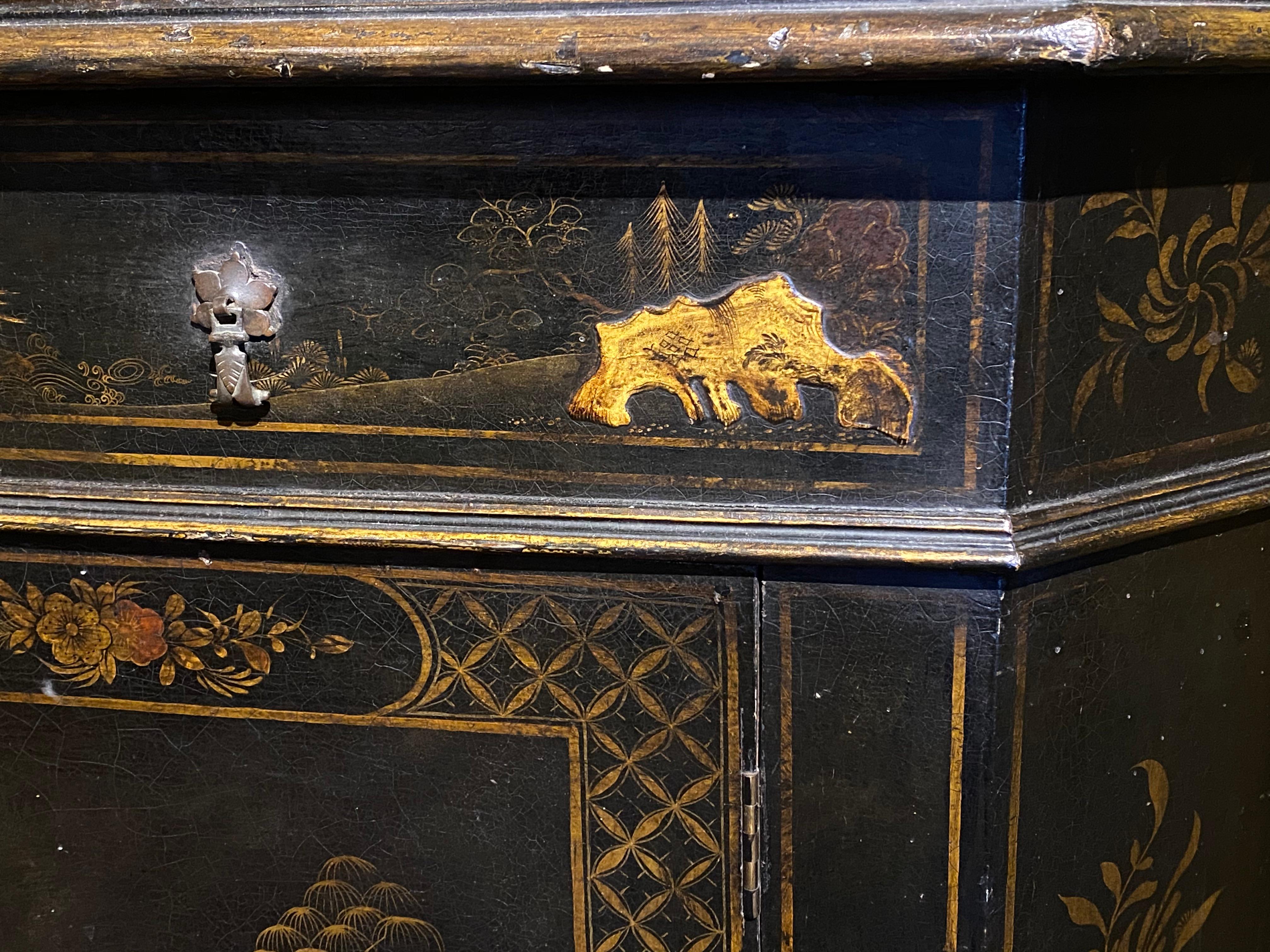Lacquer Early 18th Century Japanned Double Corner Cabinet For Sale