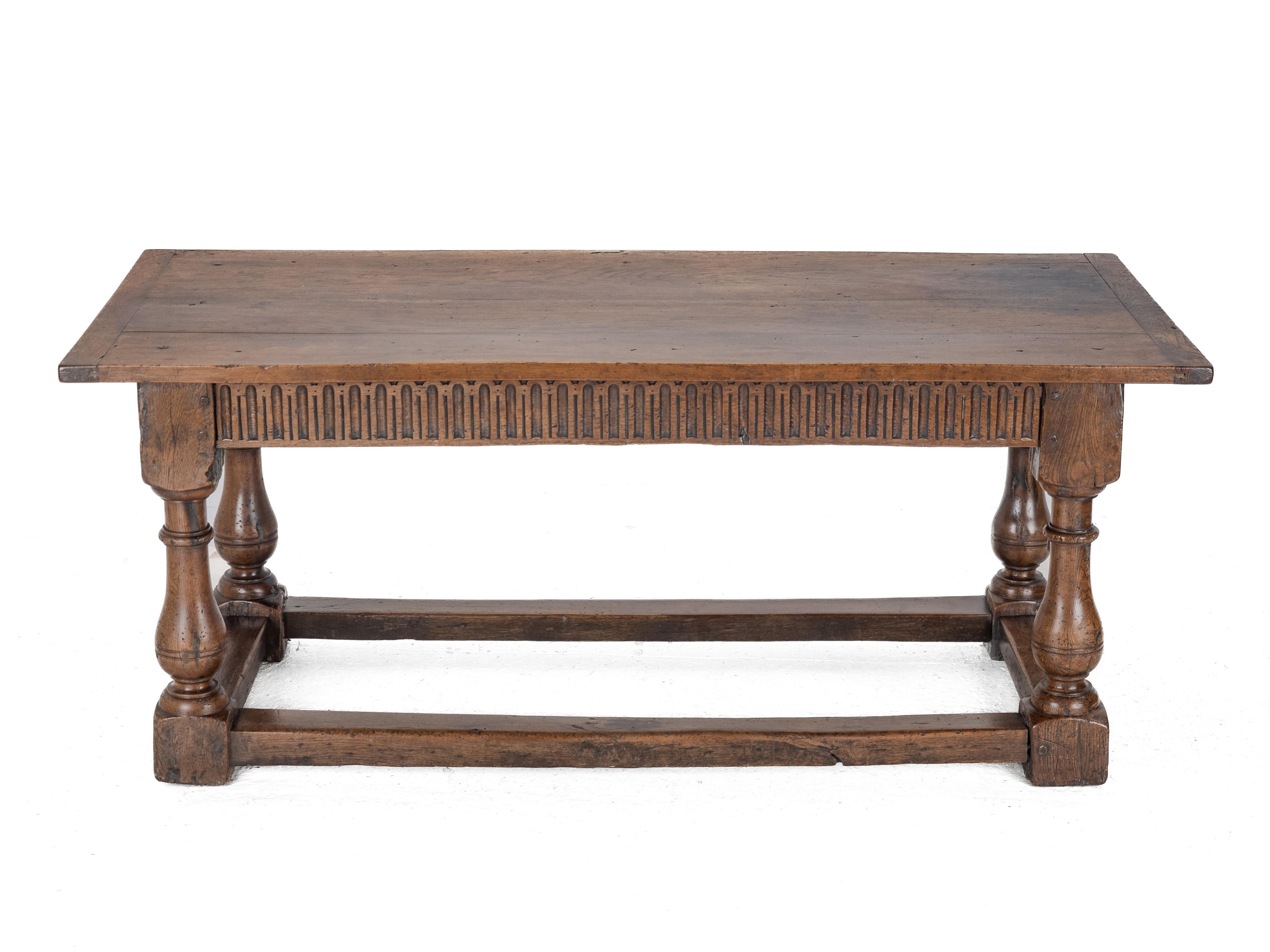 English Joined Oak Refectory Dining Table, 6 ft, c.1700s, Solid Oak Country House Table