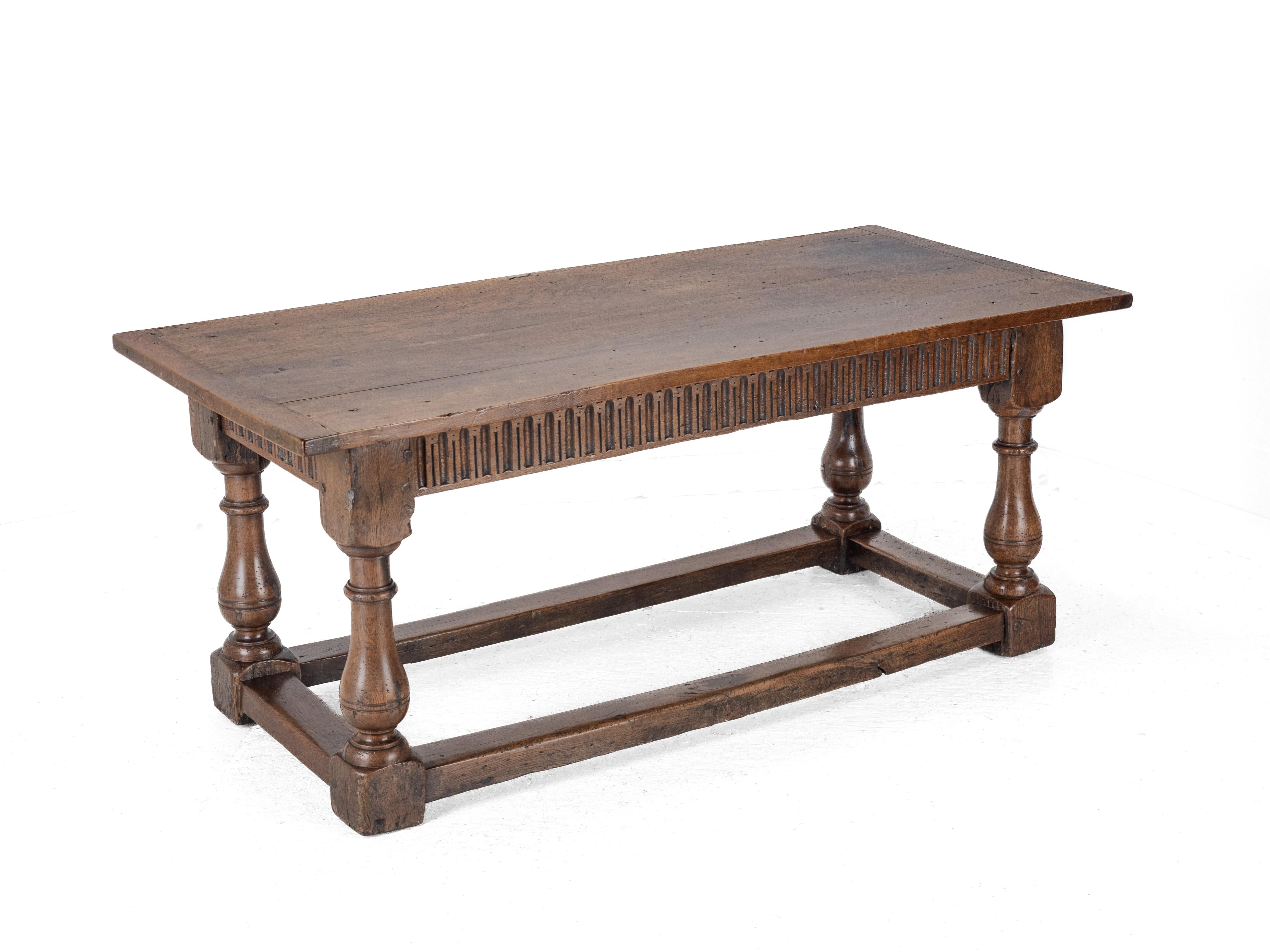 Carved Joined Oak Refectory Dining Table, 6 ft, c.1700s, Solid Oak Country House Table