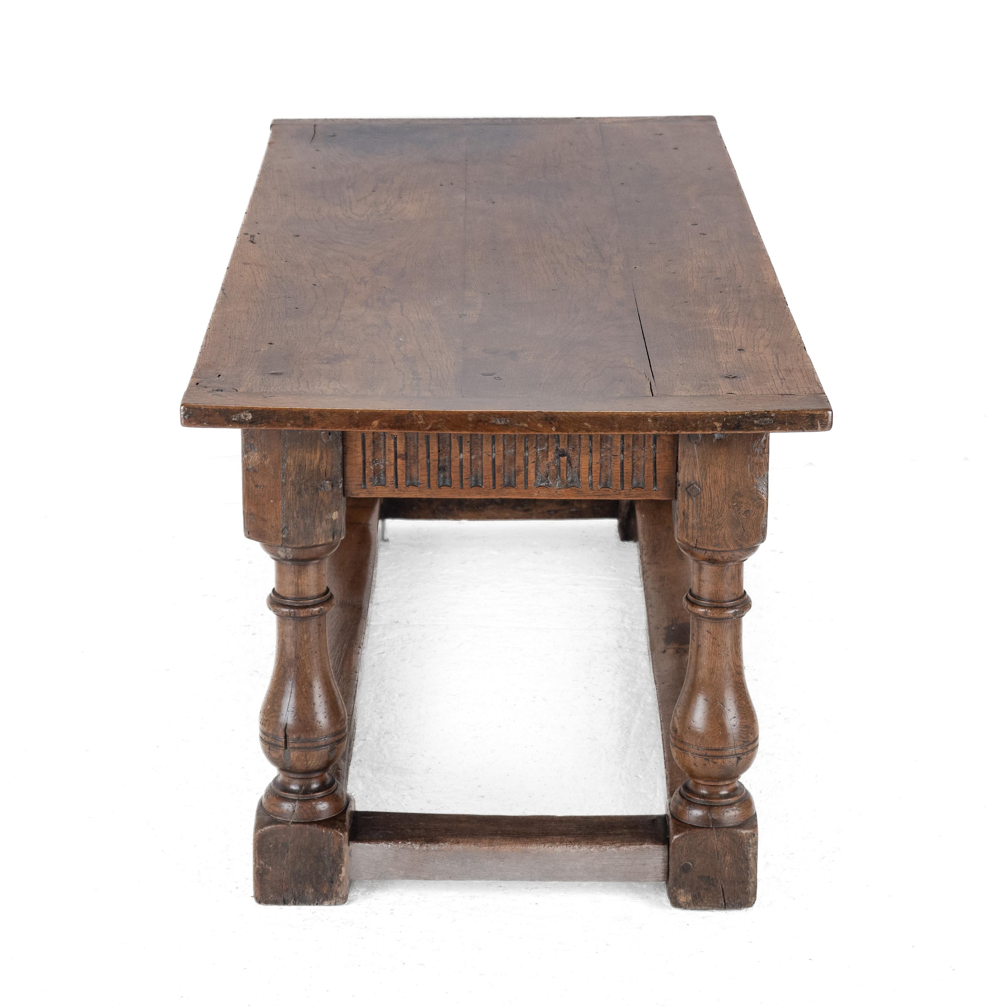 Joined Oak Refectory Dining Table, 6 ft, c.1700s, Solid Oak Country House Table In Good Condition In Leeds, GB