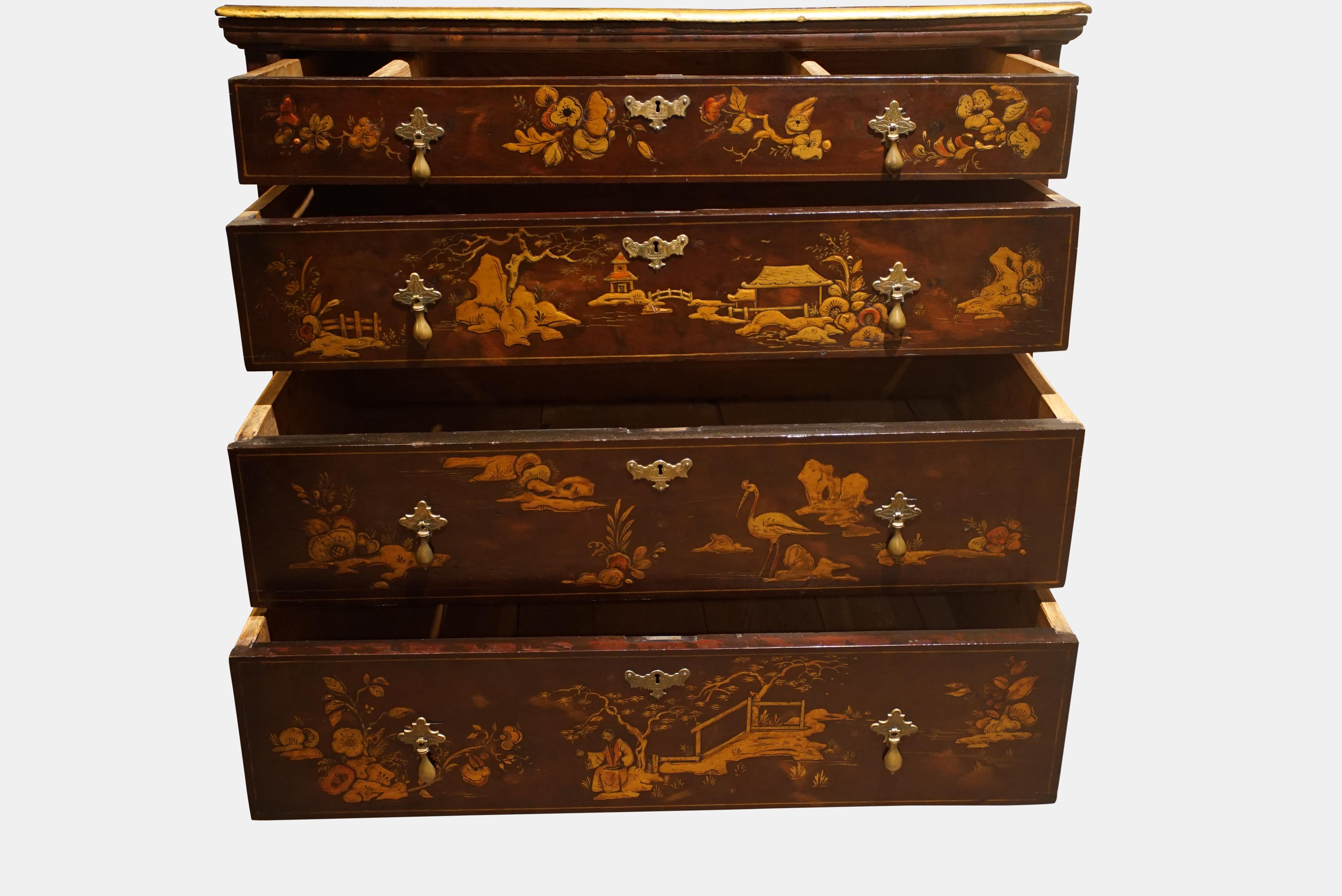 Early 19th century chest of drawers with later Japanese Lacquering. A beautiful piece with stunning Tortoiseshell effect colouring.