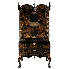 A Late 18th to Early 19th Century Large Chinoiserie Black Lacquer Cabinet