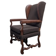 Fauteuil à oreilles français Linnen en cuir et cuir du début du XVIIIe siècle