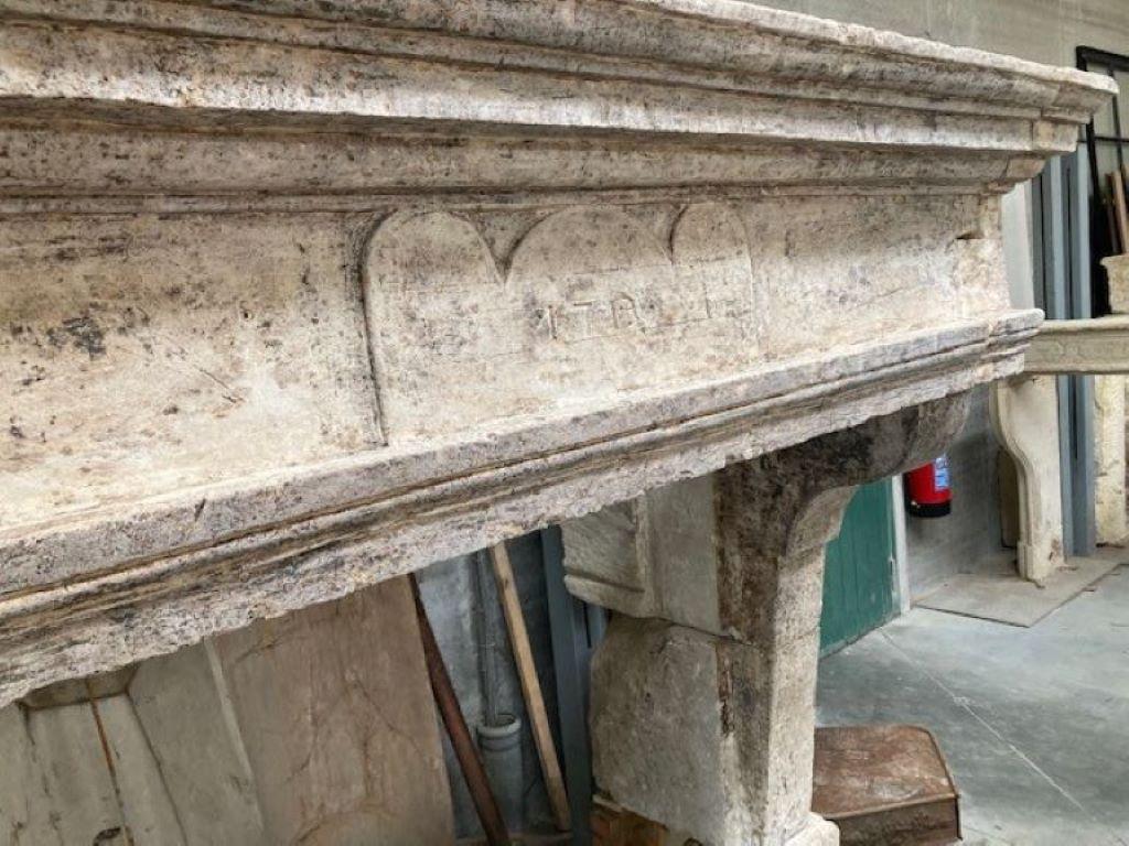 Early 18th Century Limestone Fireplace Mantel with Date Inscription '1713' For Sale 2