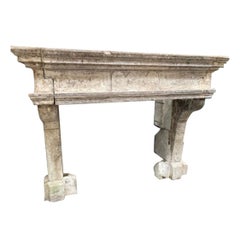 Antique Early 18th Century Limestone Fireplace Mantel with Date Inscription '1713'