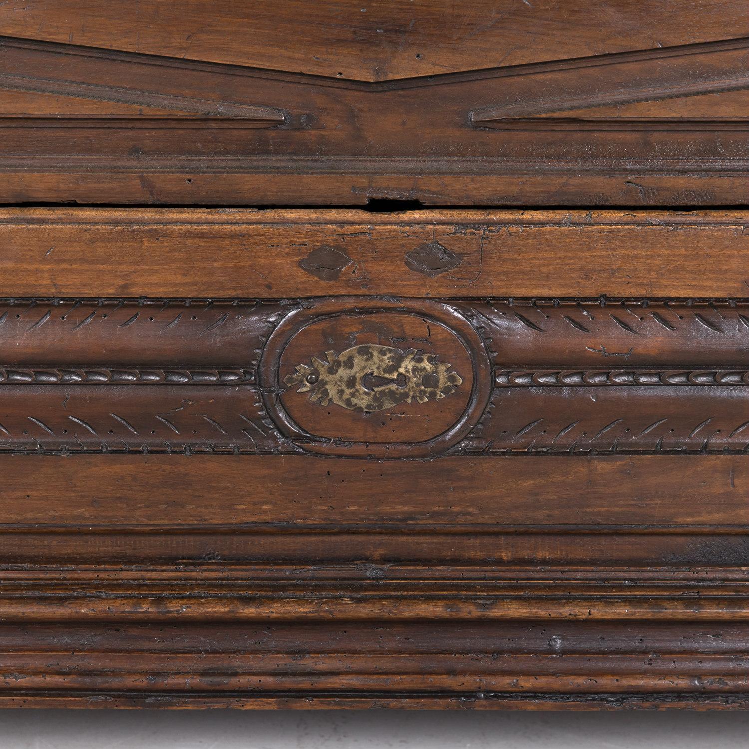 Early 18th Century Louis XIII Style Solid Walnut Coffer or Trunk with Drawer For Sale 6