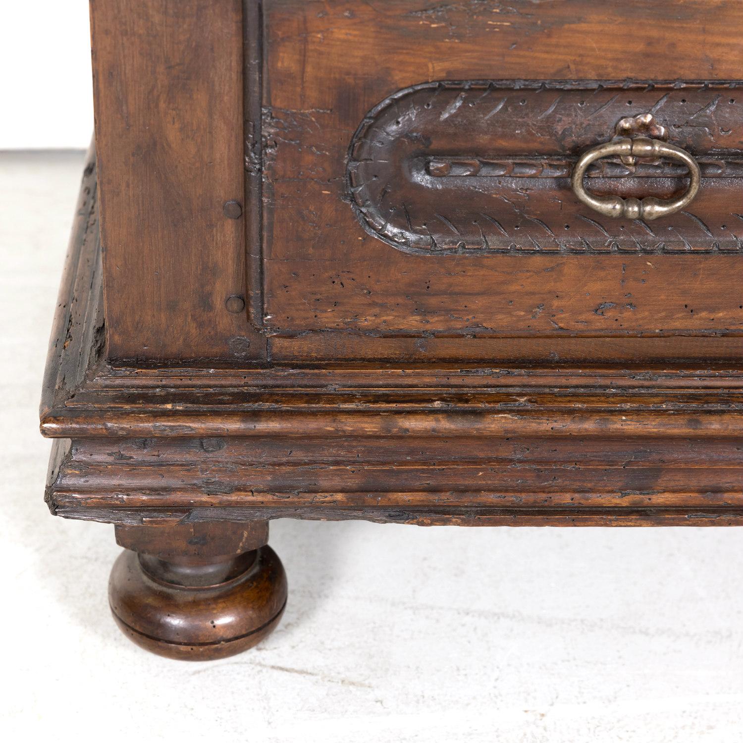Early 18th Century Louis XIII Style Solid Walnut Coffer or Trunk with Drawer For Sale 7