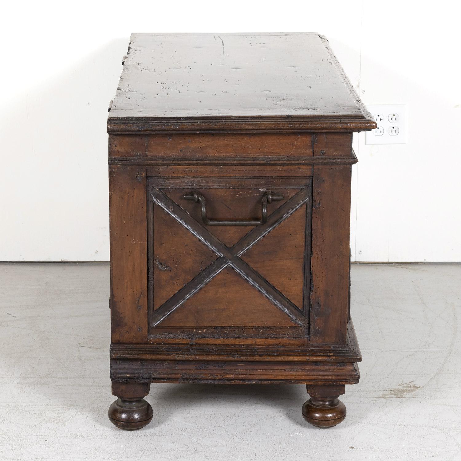 Early 18th Century Louis XIII Style Solid Walnut Coffer or Trunk with Drawer For Sale 11