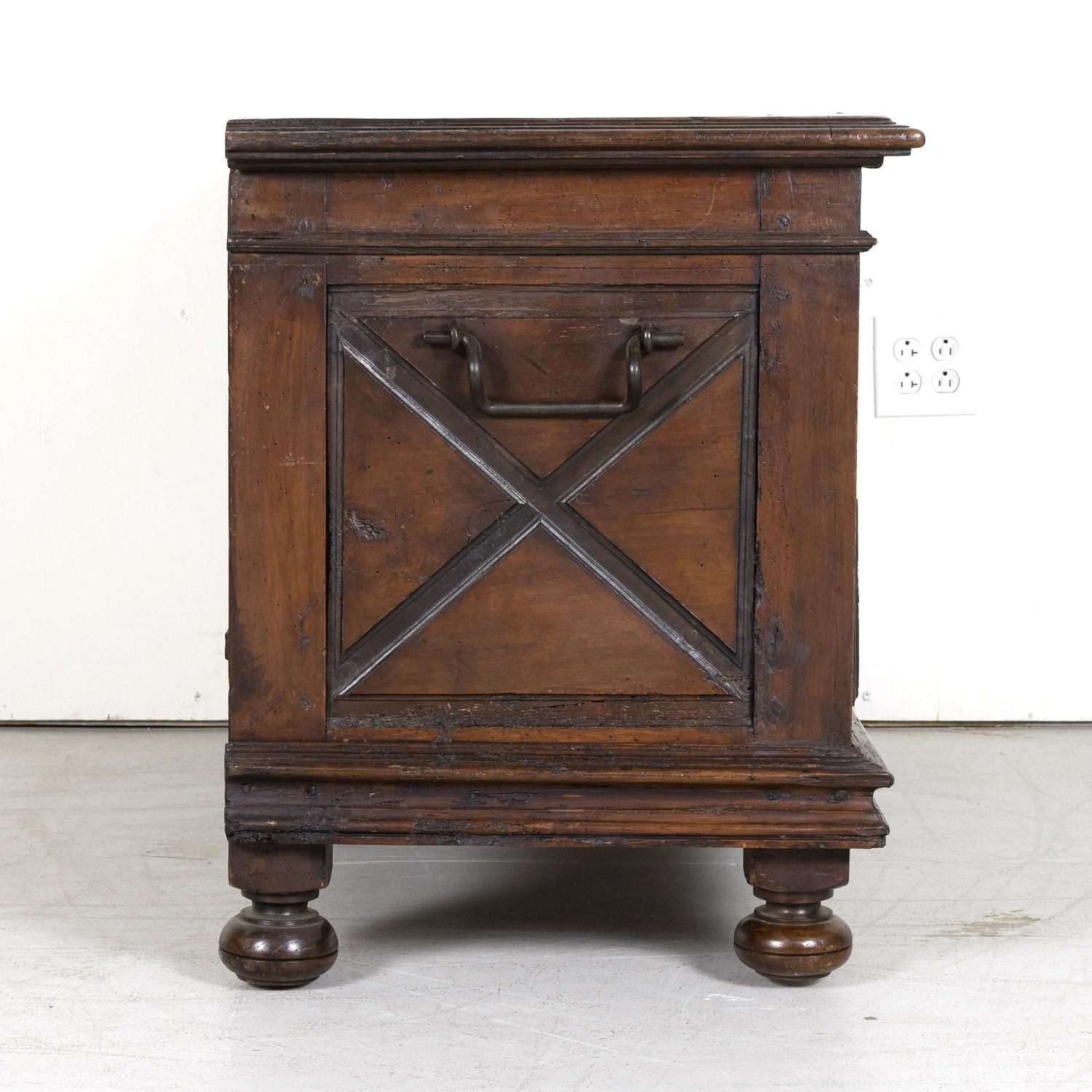 Early 18th Century Louis XIII Style Solid Walnut Coffer or Trunk with Drawer For Sale 12