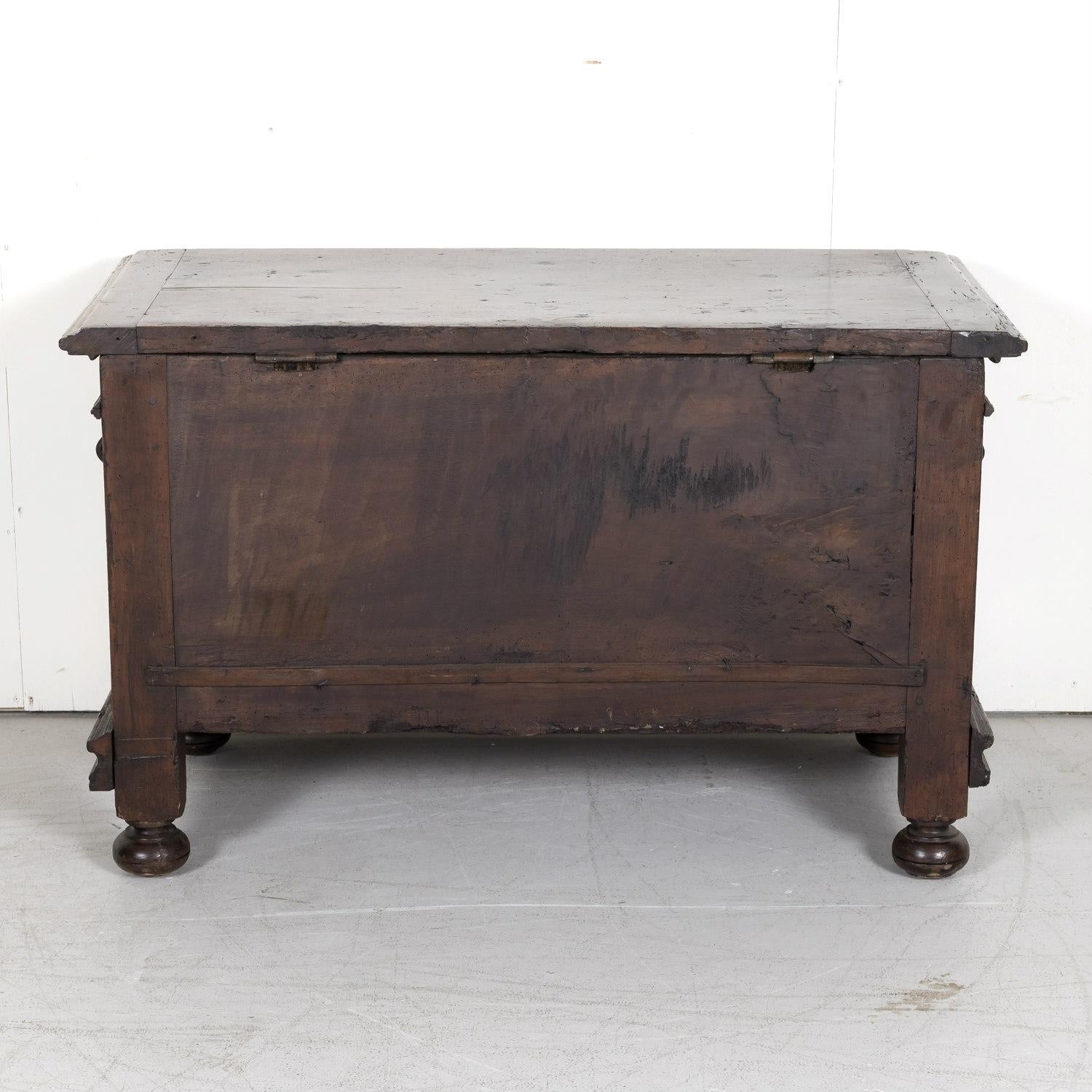 Early 18th Century Louis XIII Style Solid Walnut Coffer or Trunk with Drawer For Sale 15