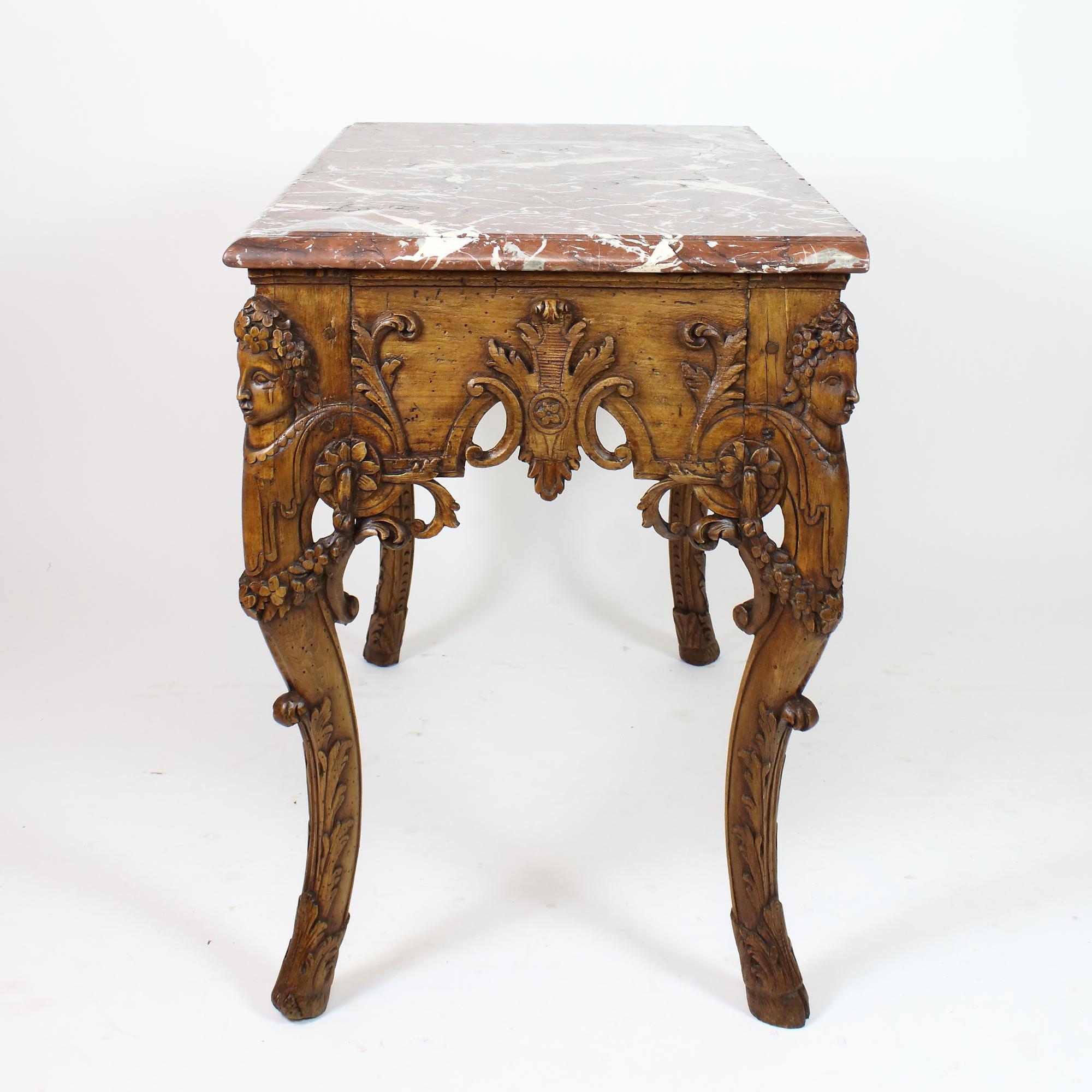 Early 18th century Louis XIV figural carved wood console table or 