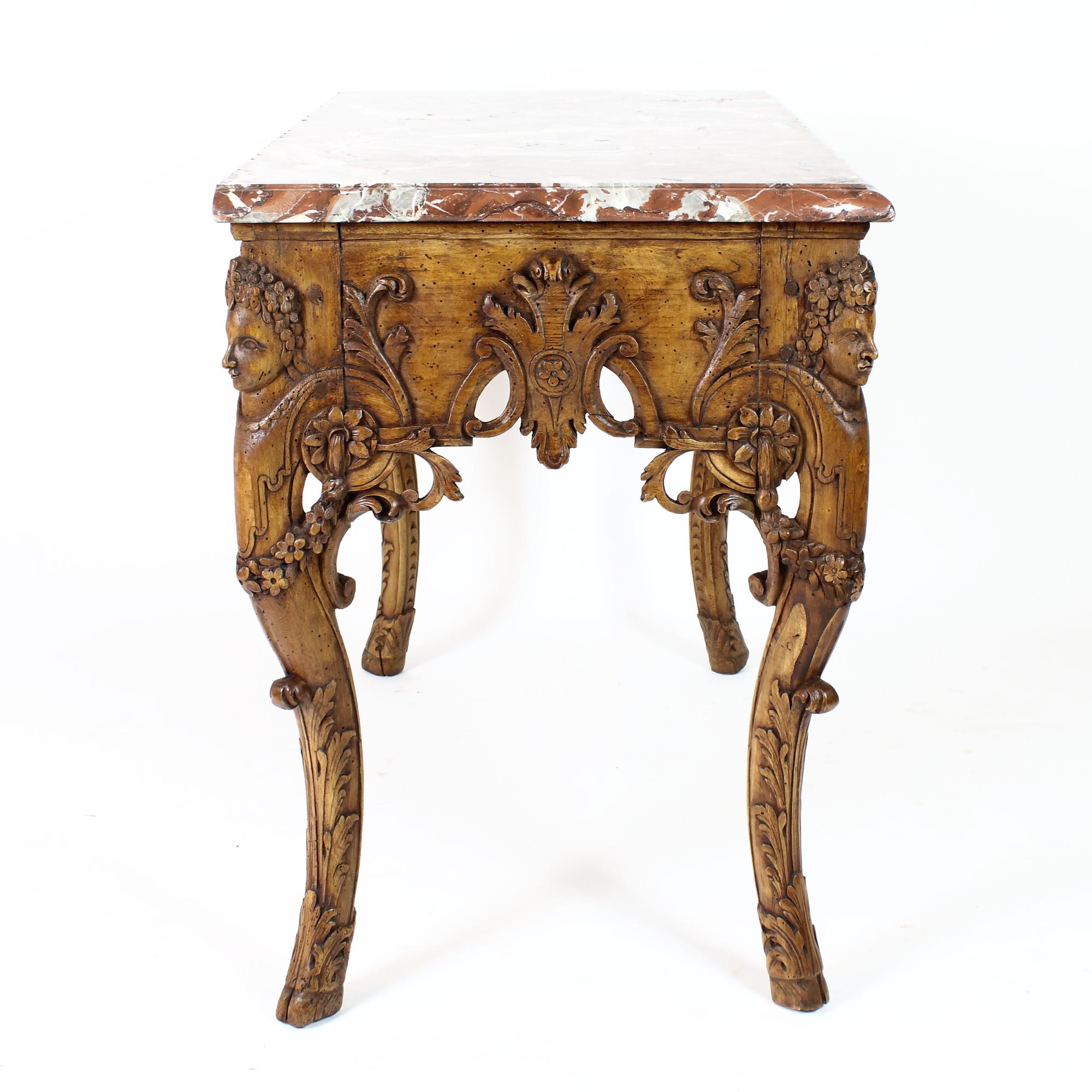 Early 18th Century Louis XIV figural Carved Wood Console Table or 