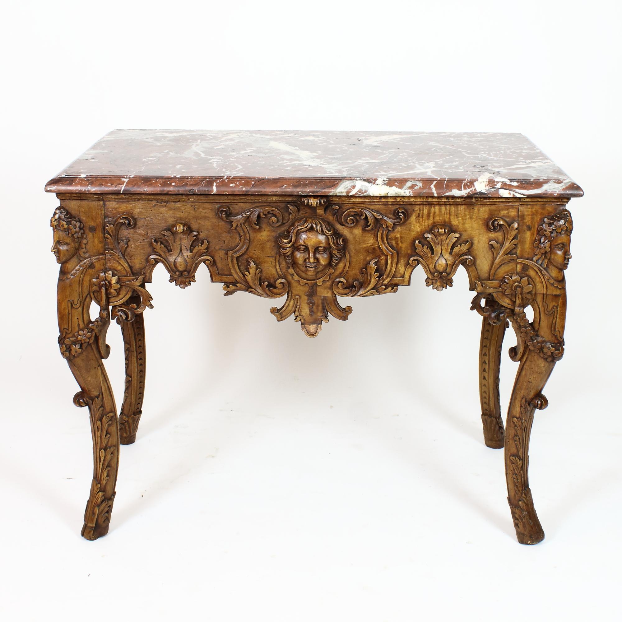 Early 18th Century Louis XIV figural Carved Wood Console Table or 