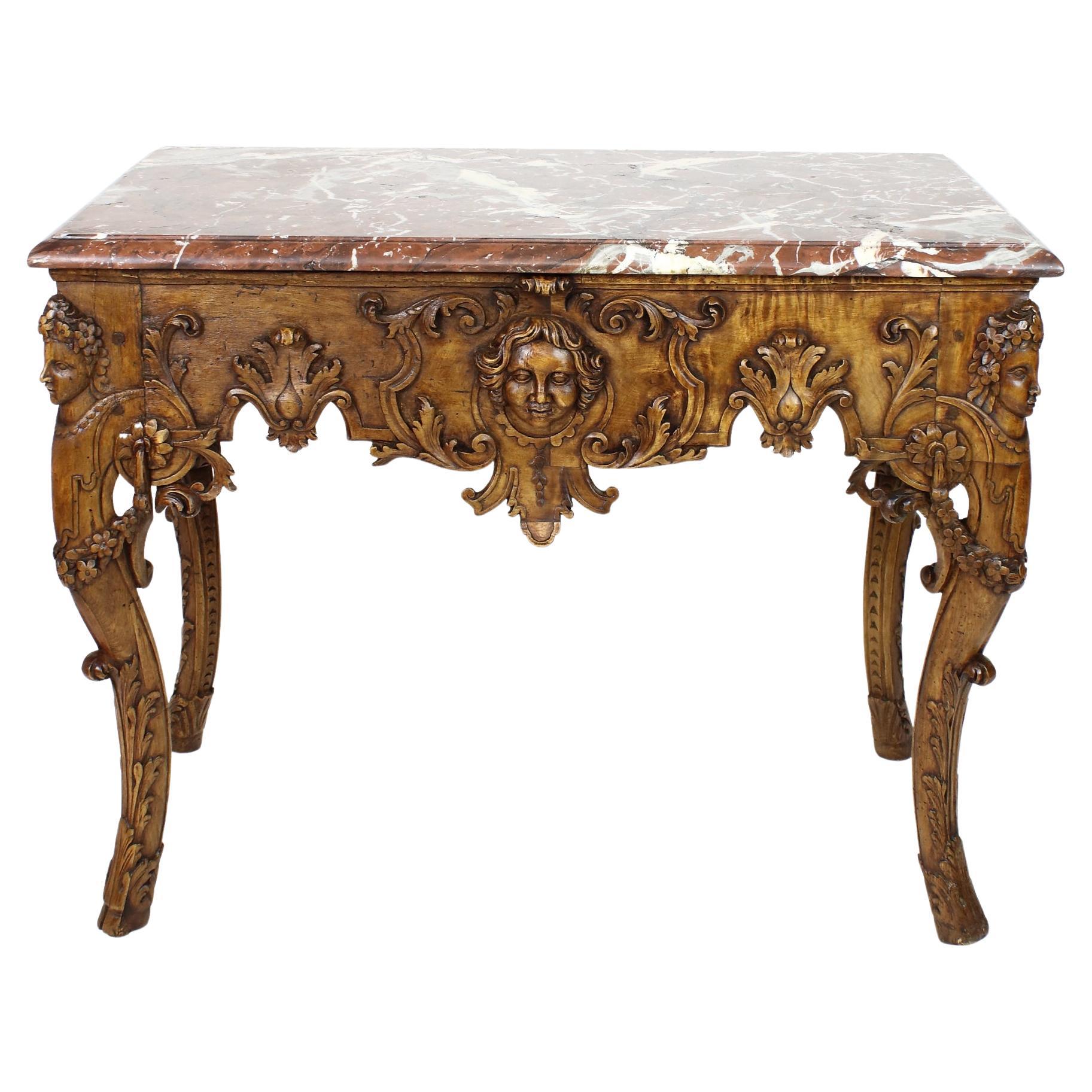 Early 18th Century Louis XIV figural Carved Wood Console Table or "Table Gibier"