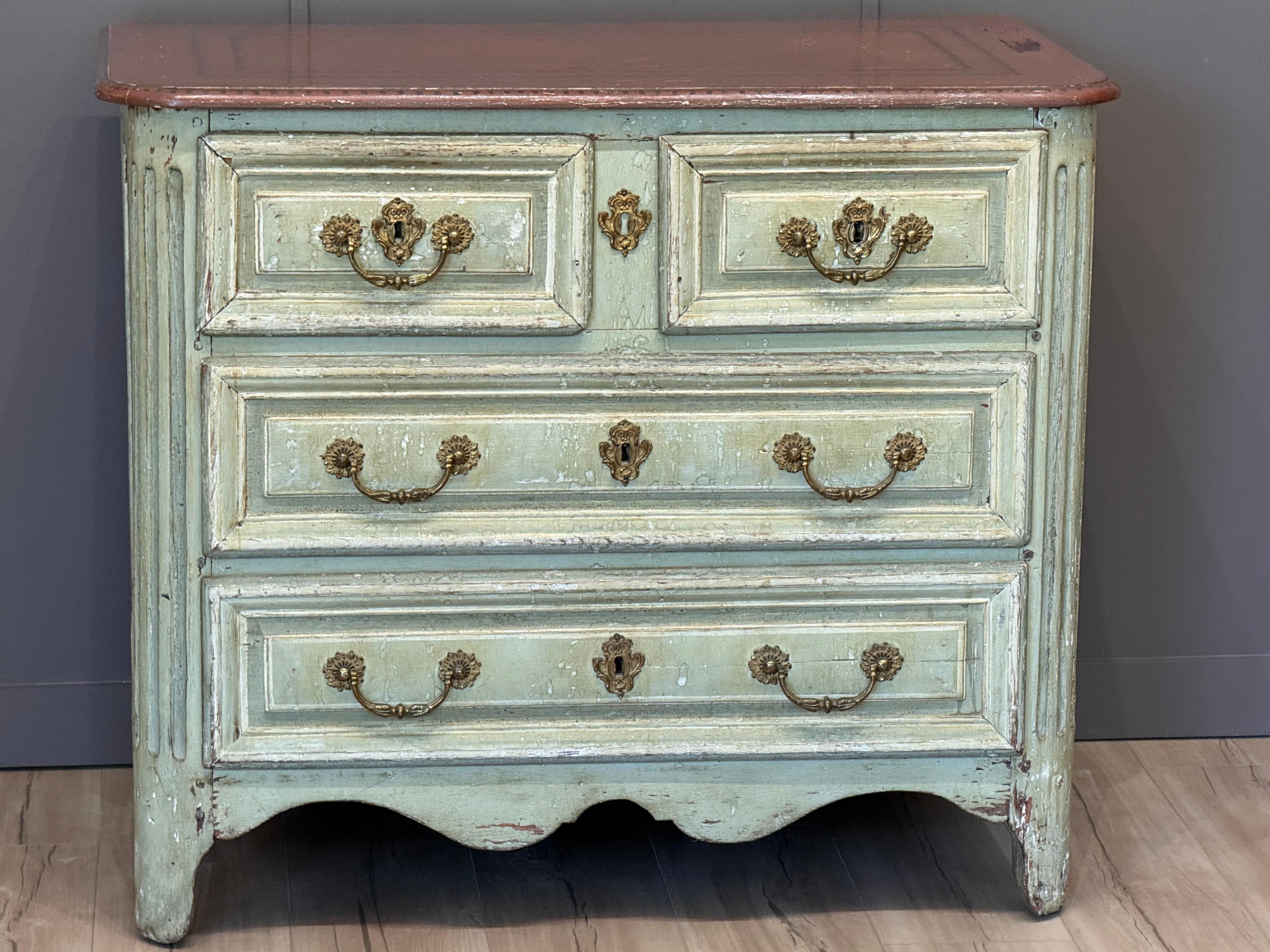 French Early 18th Century Louis XV Provincial Painted Commode For Sale